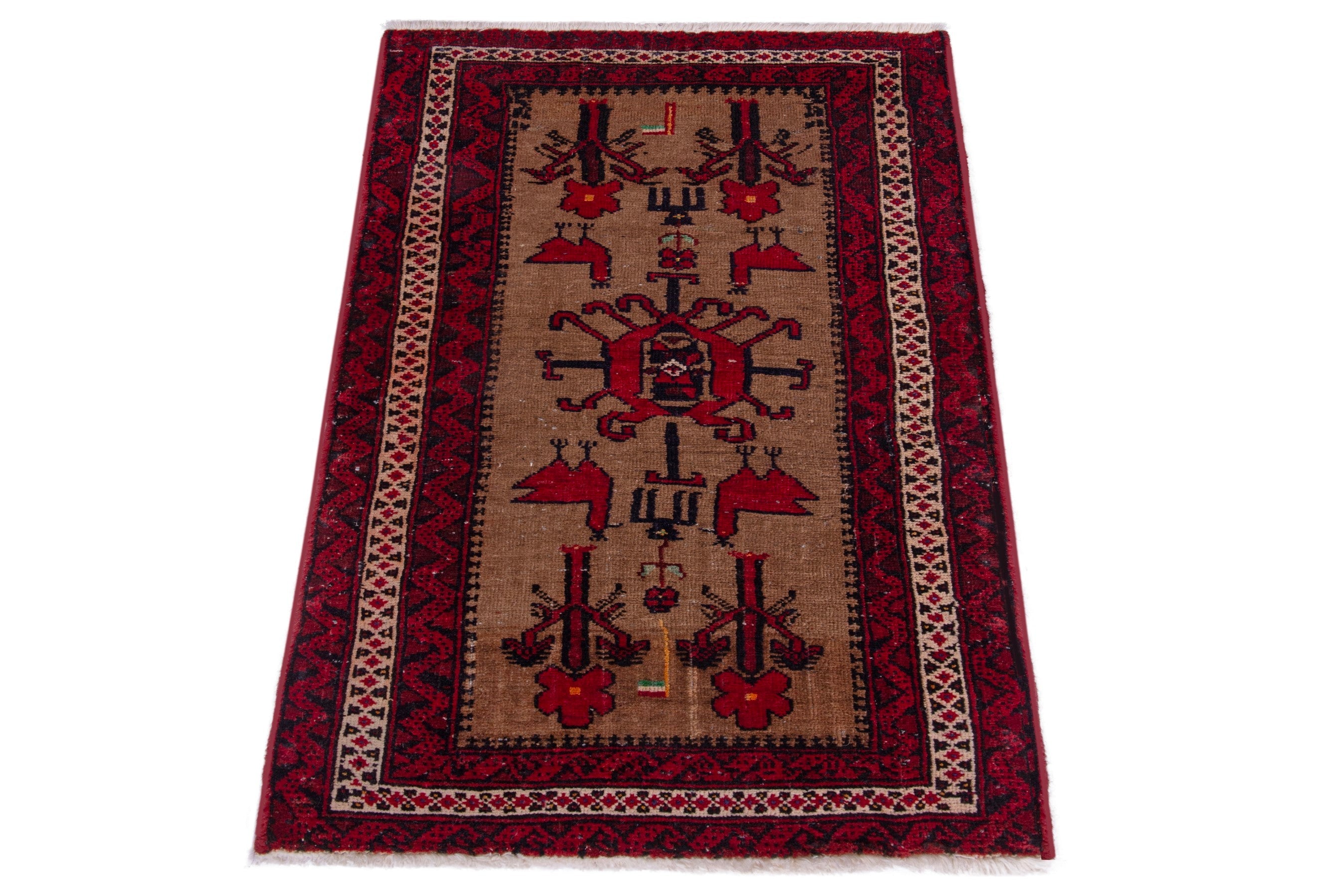 Persian Baluch accent rug in burgundy and deep red, view 3 of 7