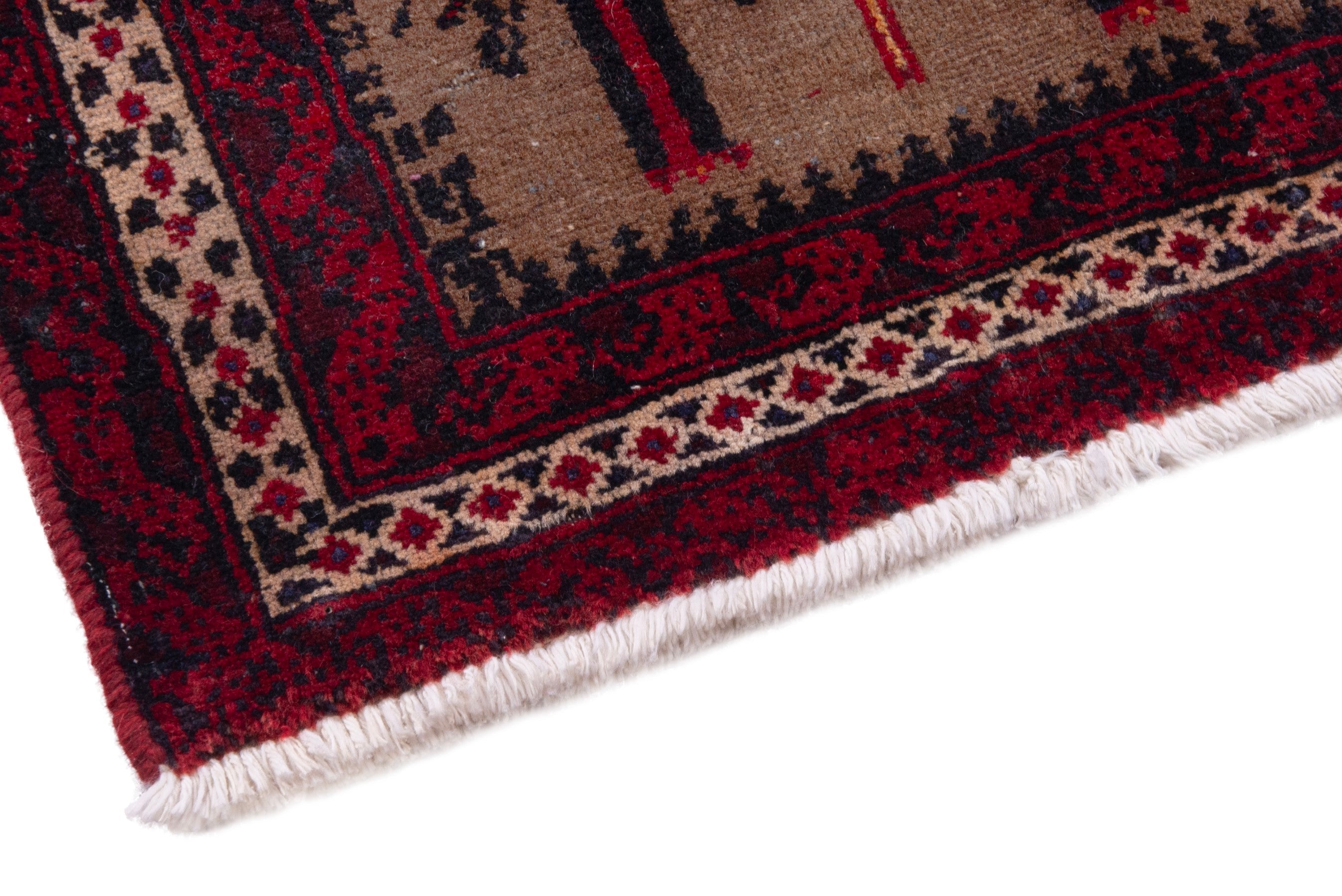 Persian Baluch accent rug in burgundy and deep red, view 5 of 7