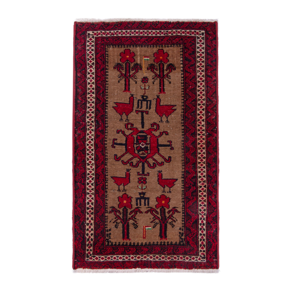 Persian Baluch accent rug in burgundy and deep red, 2'2" x 3'9"