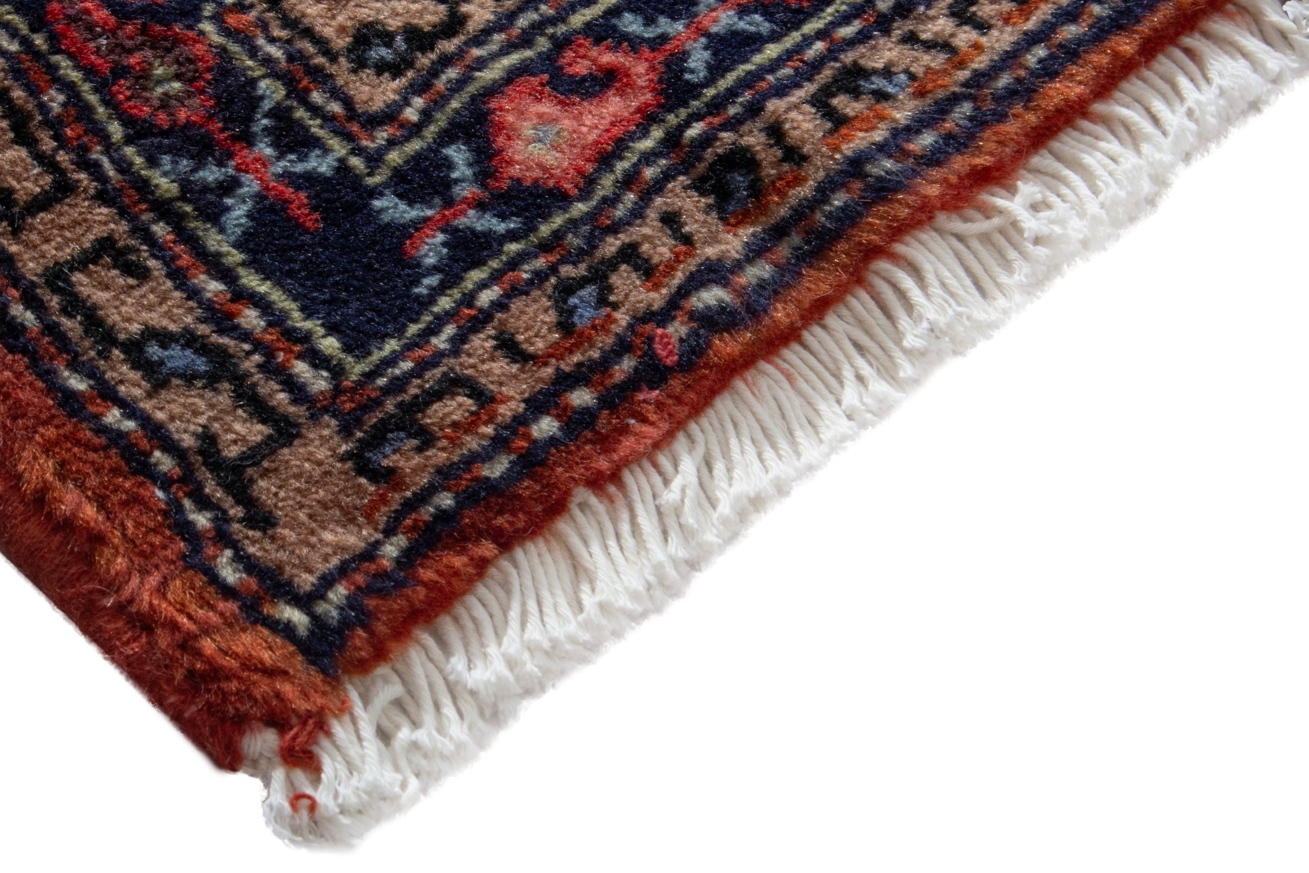 Persian Hamedan accent rug in deep red and navy, view 5 of 8