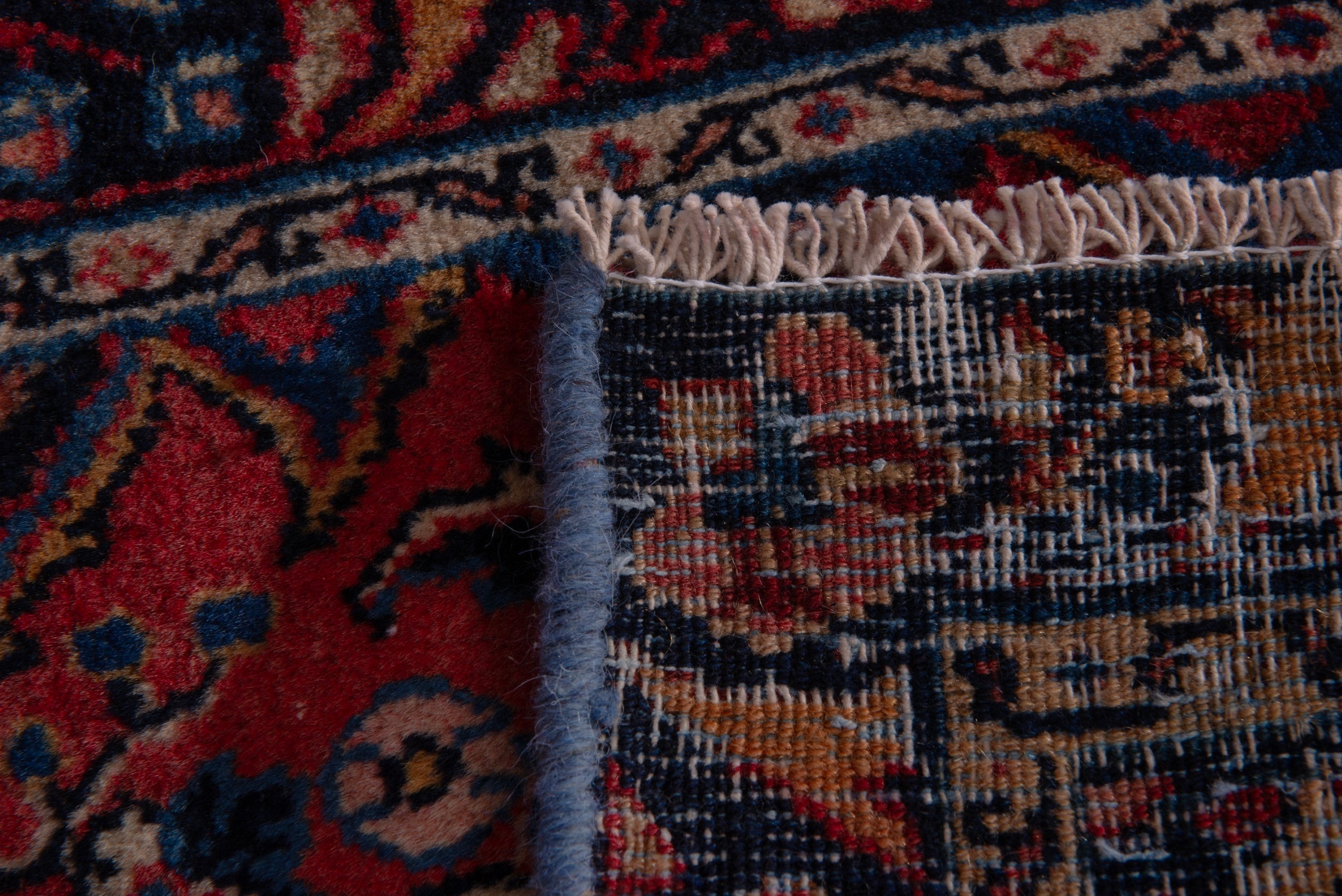 Persian Hamedan accent rug in deep red and navy, view 6 of 6