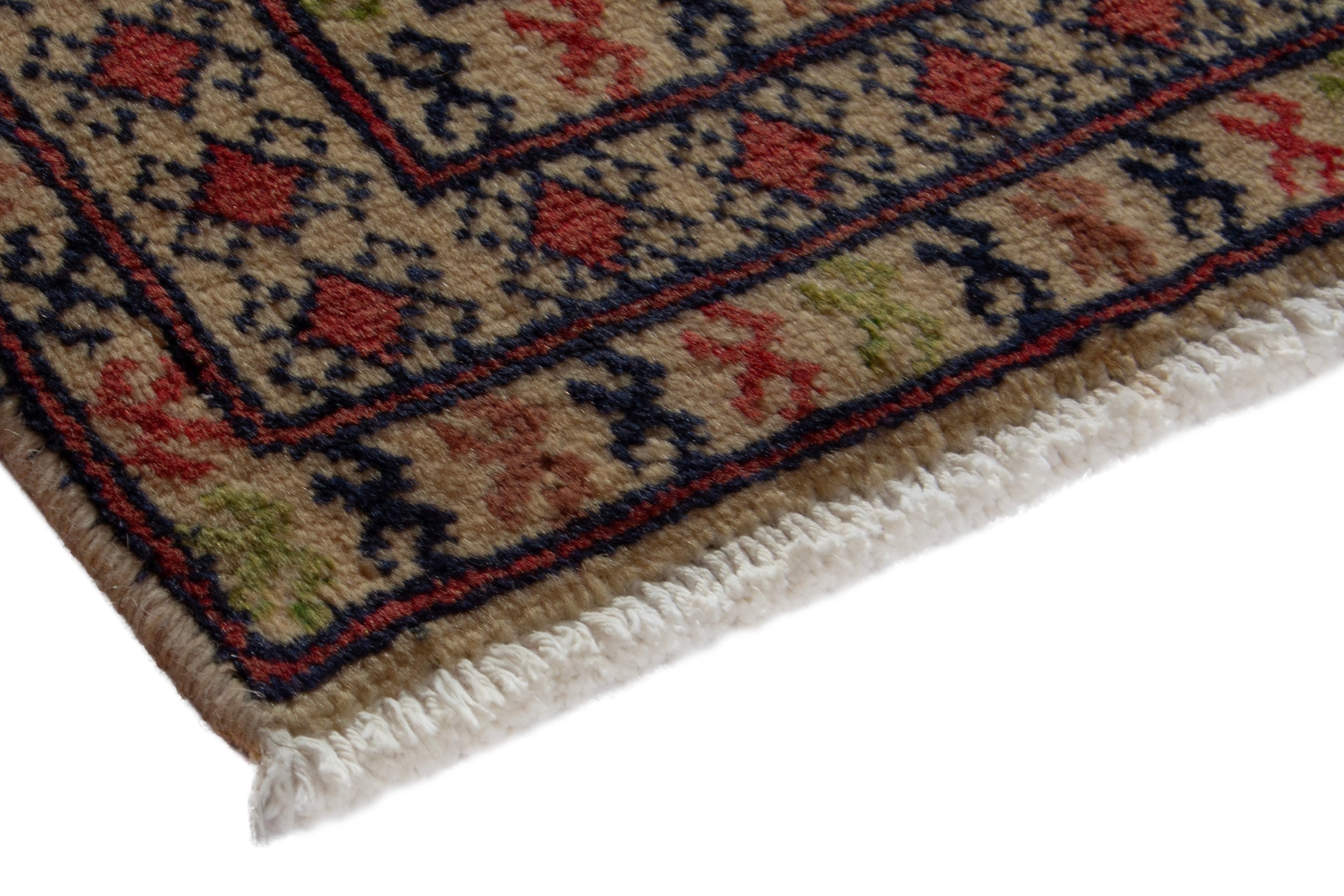Persian Torkaman accent rug in tan and deep red, view 5 of 8