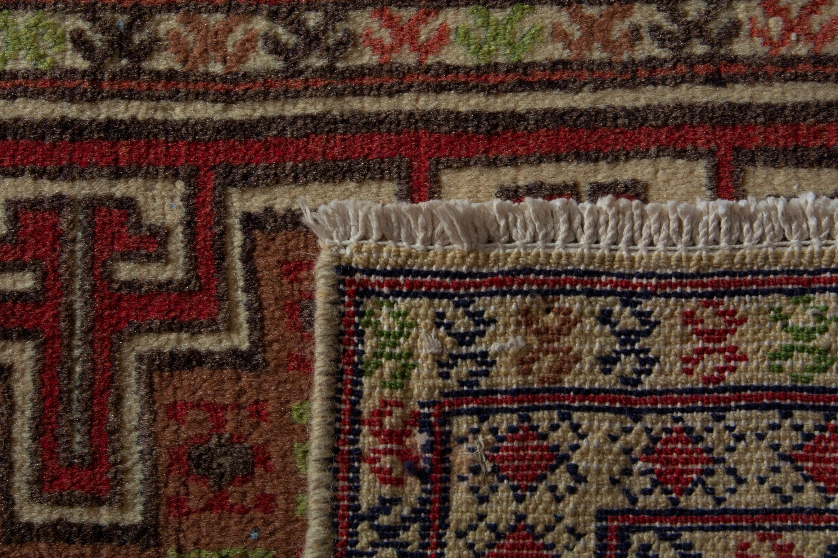 Persian Torkaman accent rug in tan and deep red, view 8 of 8