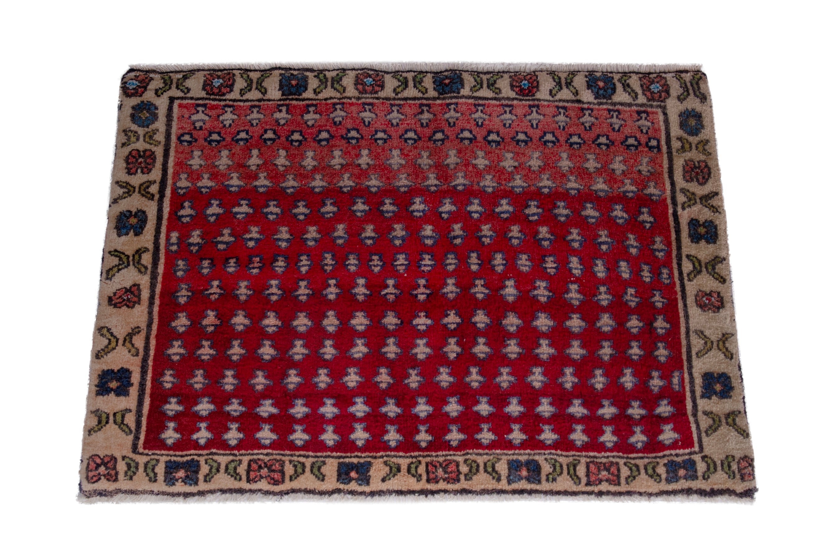 Persian Hamedan accent rug in deep red and tan, view 2 of 7
