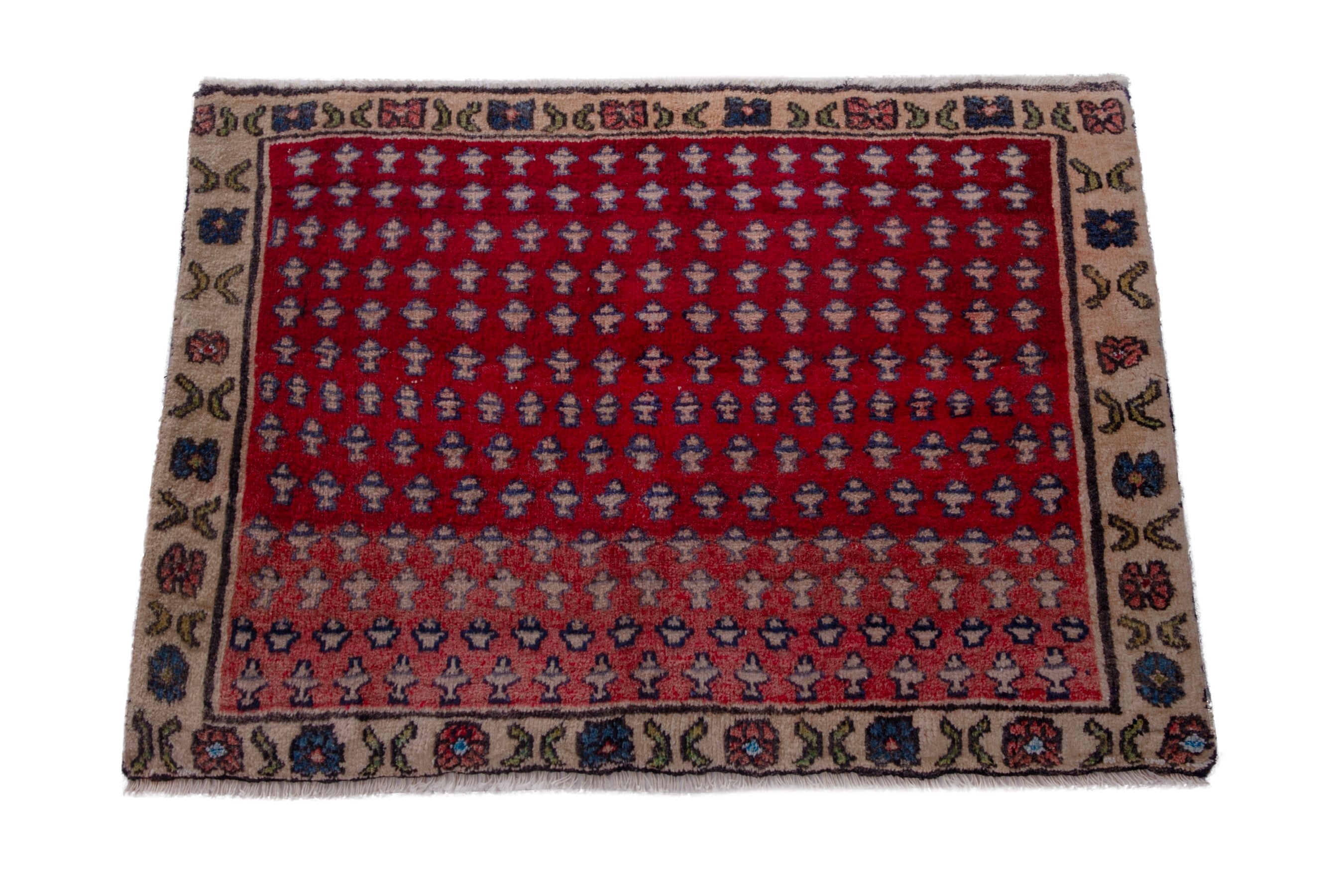 Persian Hamedan accent rug in deep red and tan, view 3 of 7