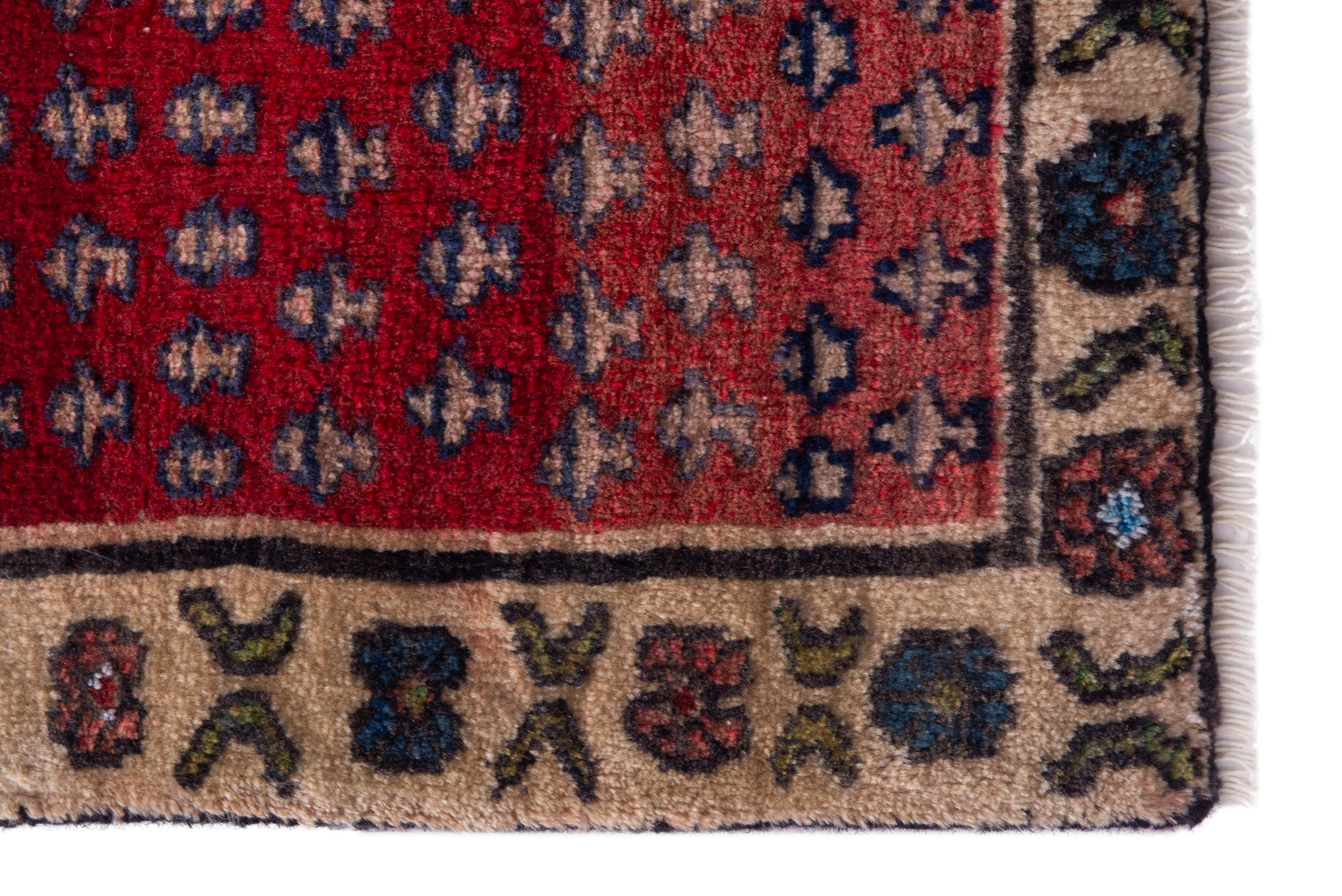 Persian Hamedan accent rug in deep red and tan, view 4 of 7