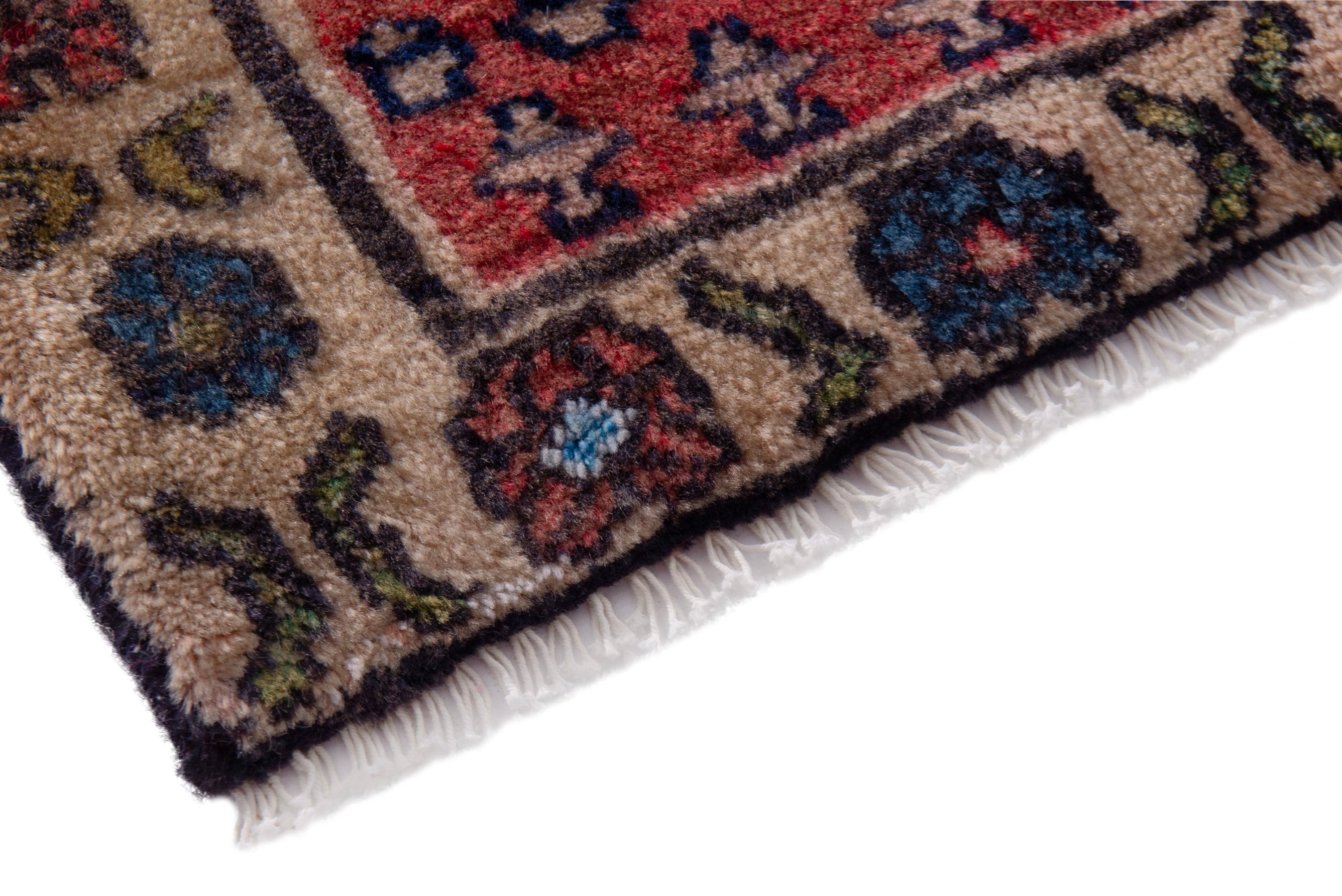 Persian Hamedan accent rug in deep red and tan, view 5 of 7