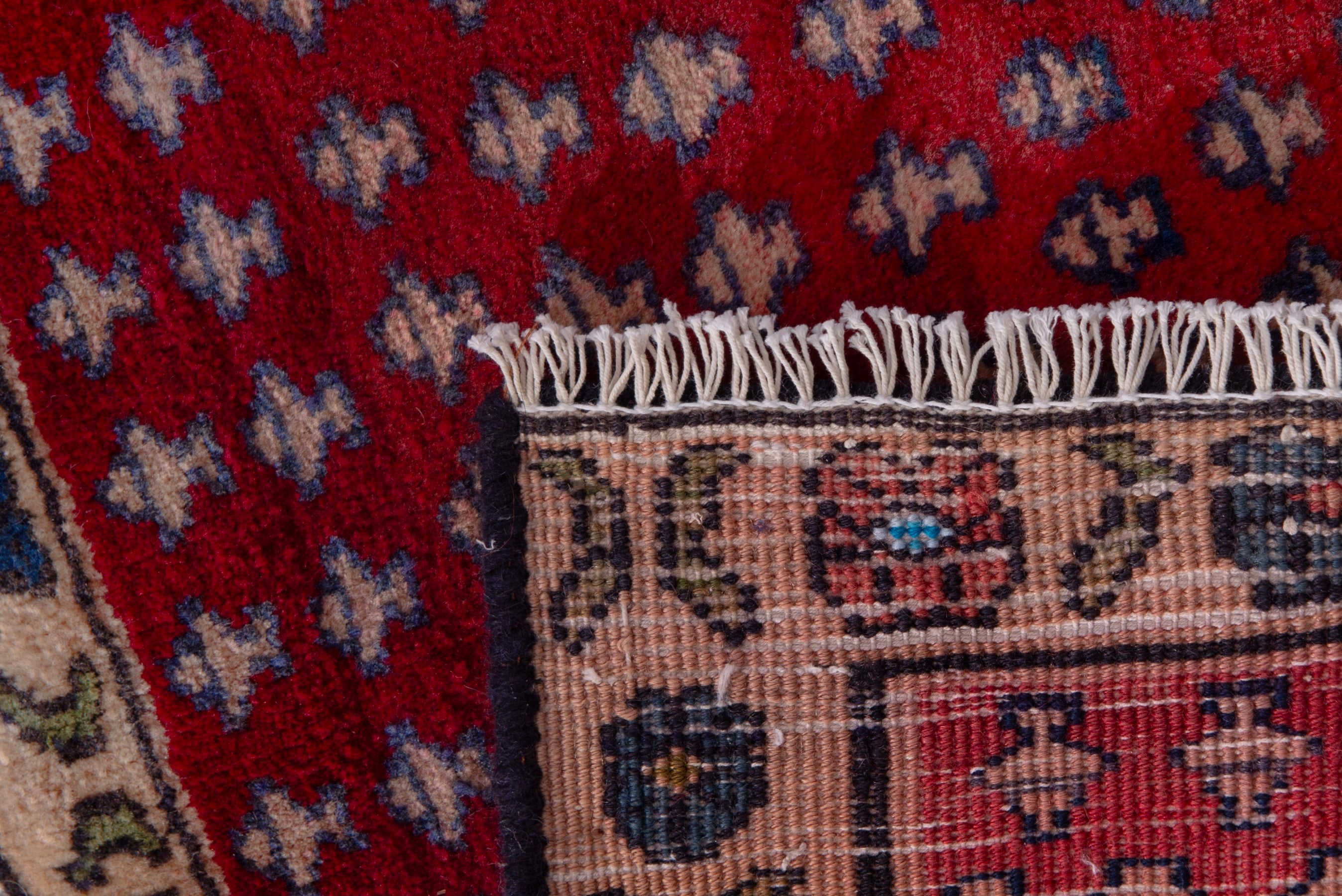 Persian Hamedan accent rug in deep red and tan, view 7 of 7
