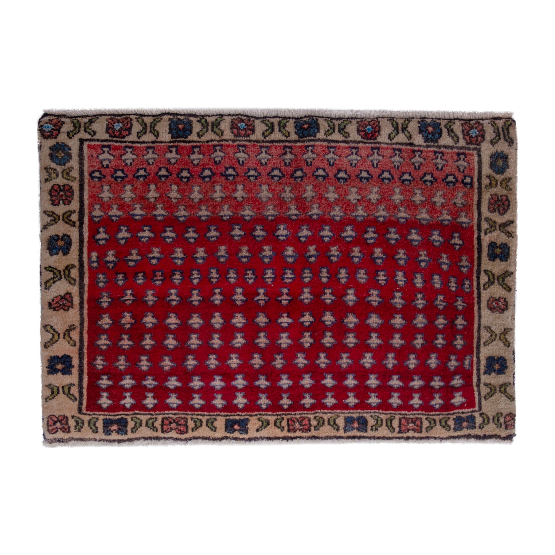 Persian Hamedan accent rug in deep red and tan, 2'10" x 1'9"