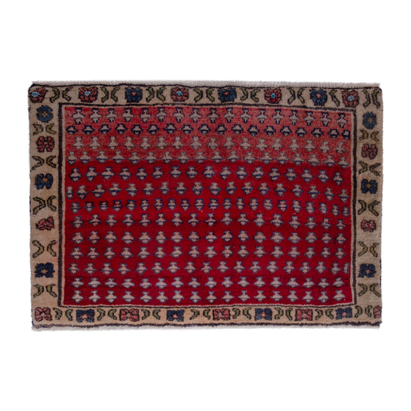 Persian Hamedan accent rug in deep red and tan, 2'10" x 1'9"