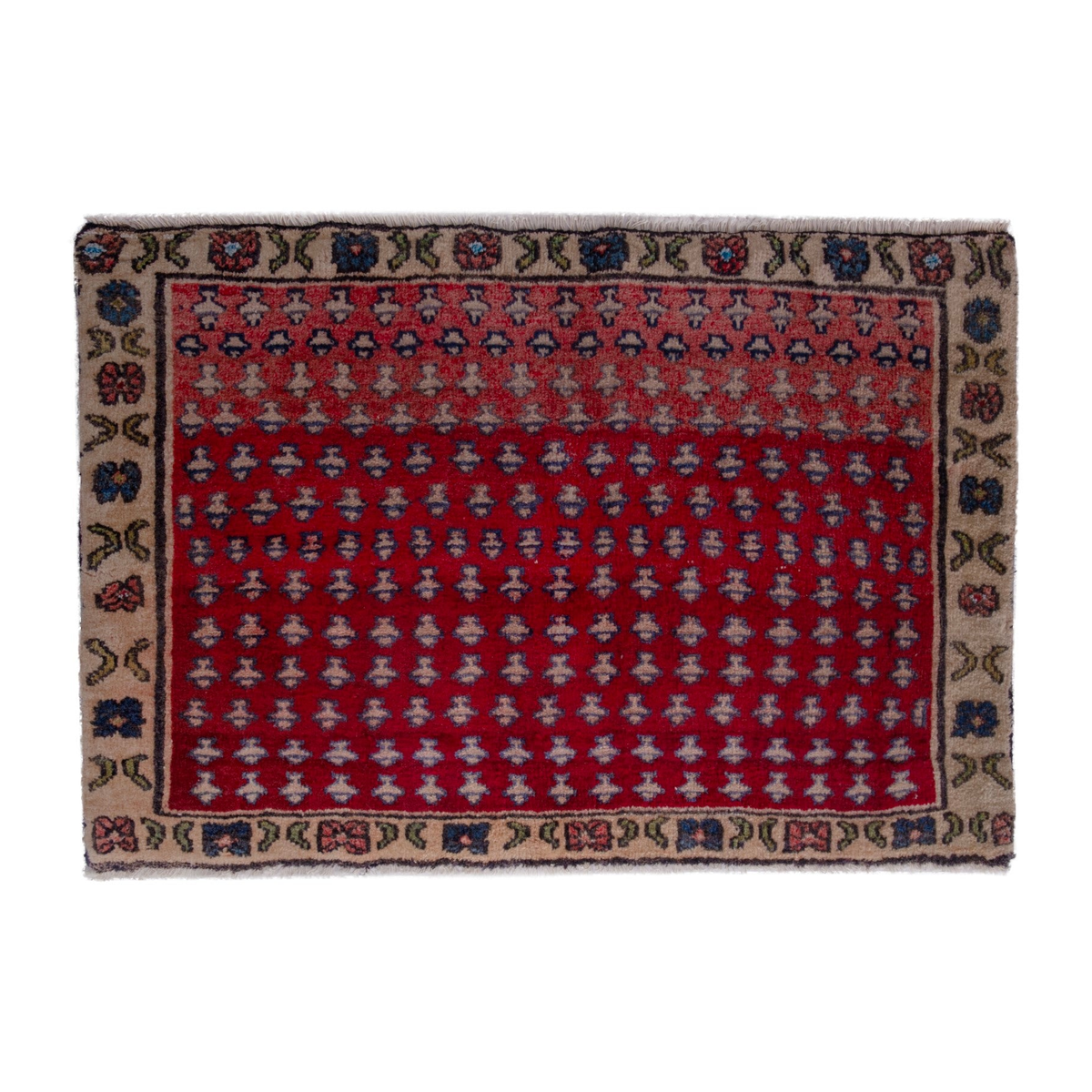 Persian Hamedan accent rug in deep red and tan, 2'10" x 1'9"