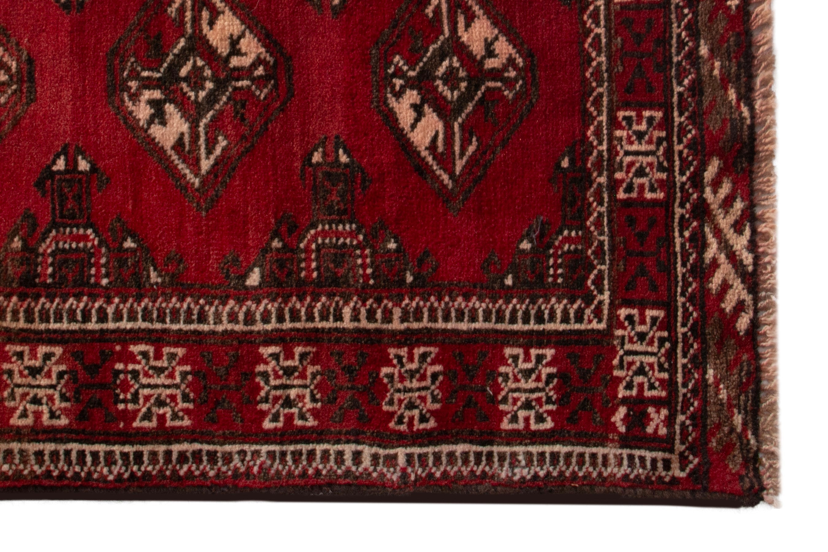 Persian Torkaman accent rug in deep red and cream, view 4 of 8