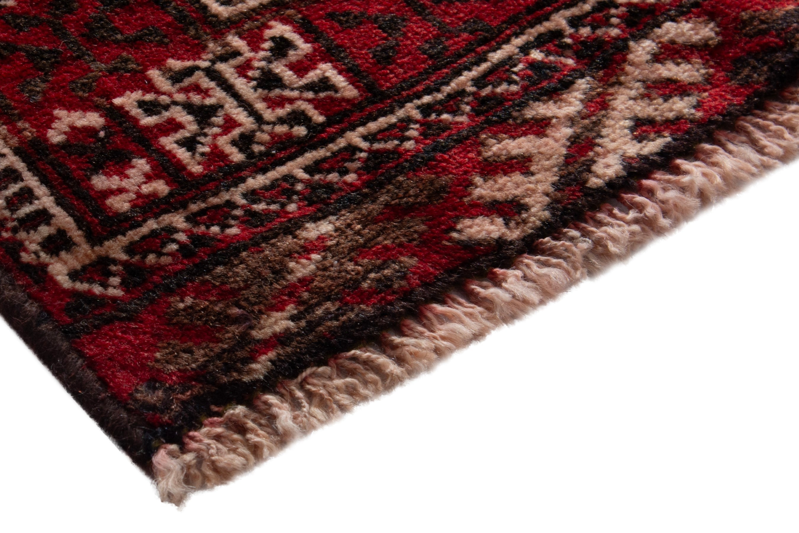 Persian Torkaman accent rug in deep red and cream, view 5 of 8
