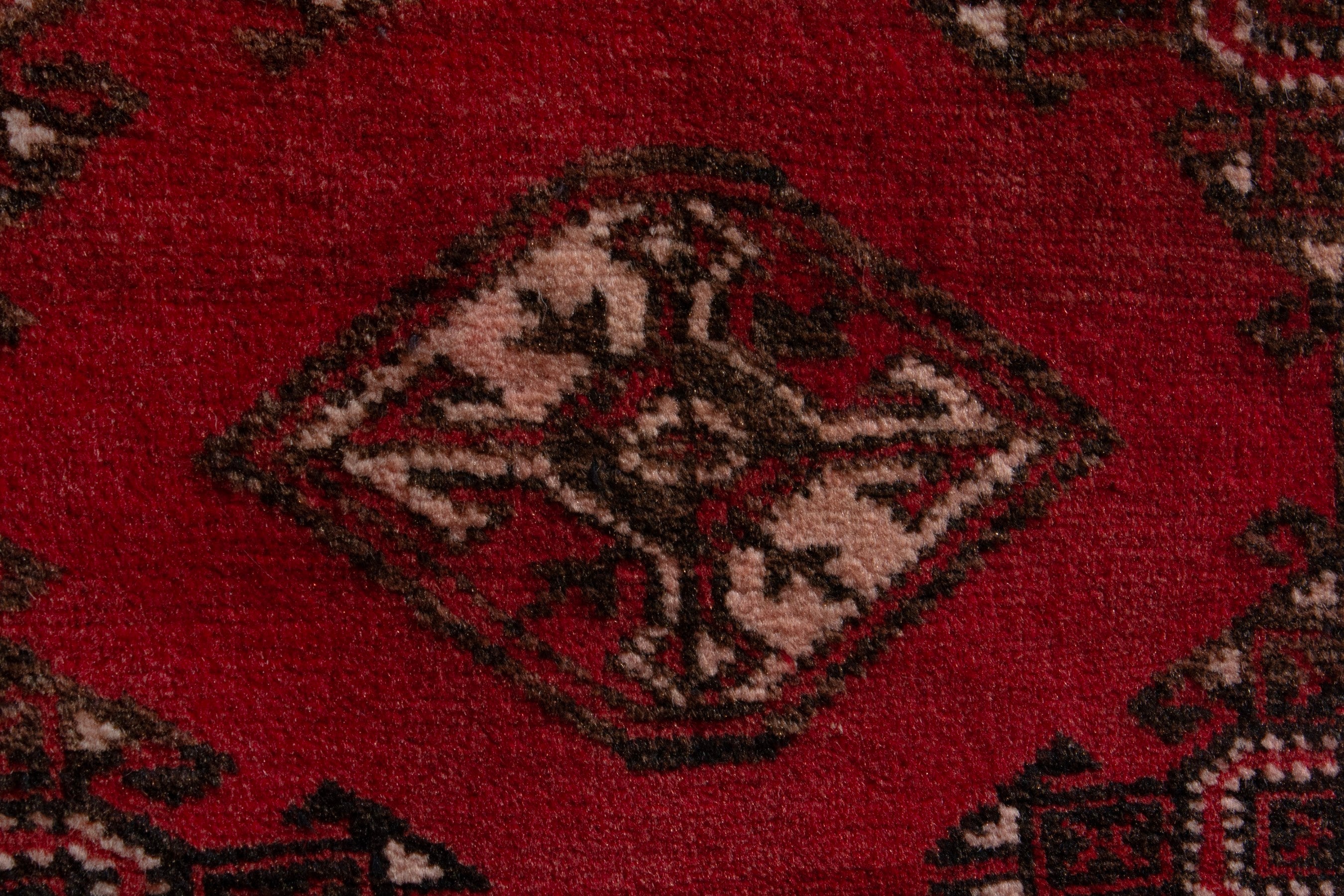 Persian Torkaman accent rug in deep red and cream, view 7 of 8