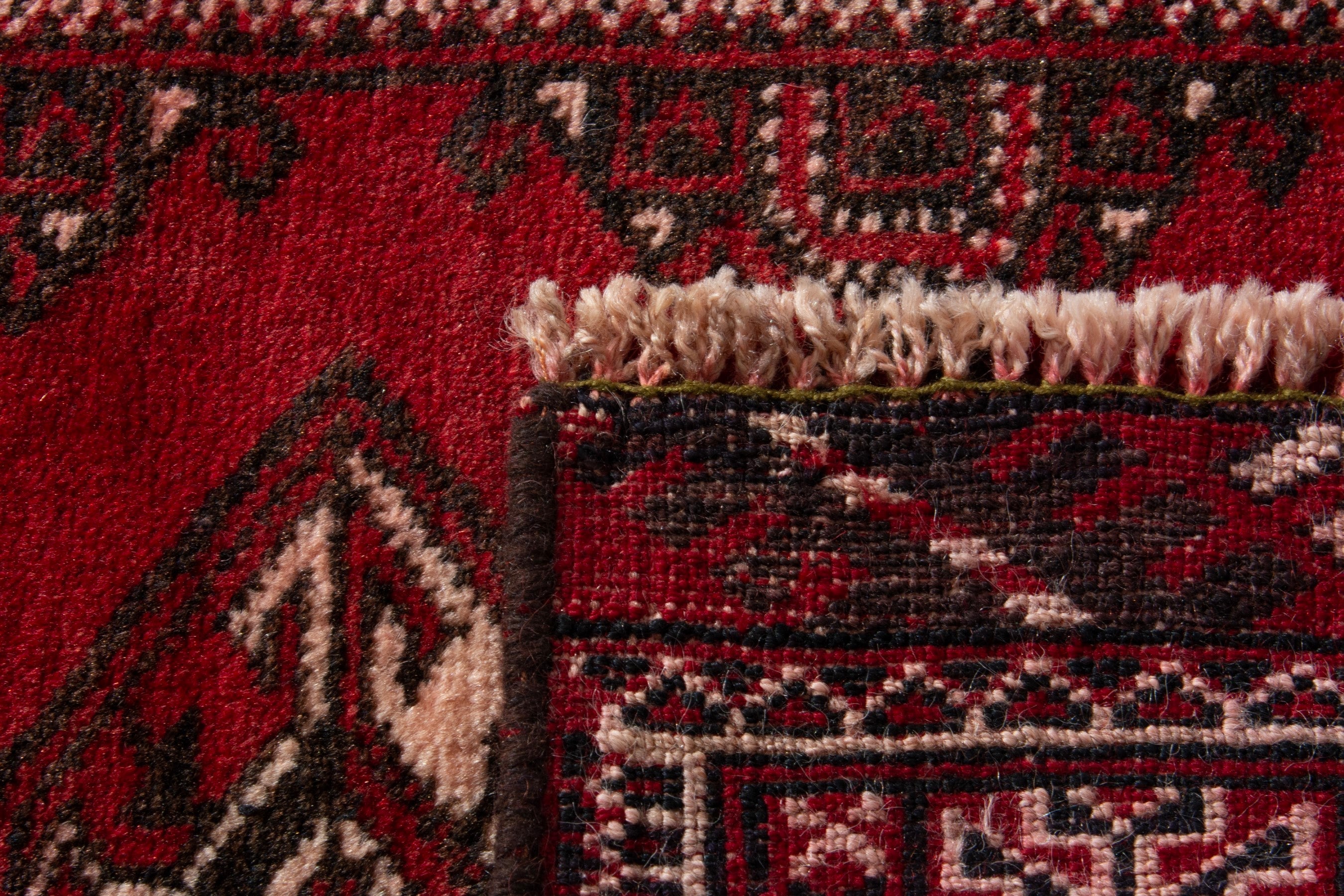 Persian Torkaman accent rug in deep red and cream, view 8 of 8