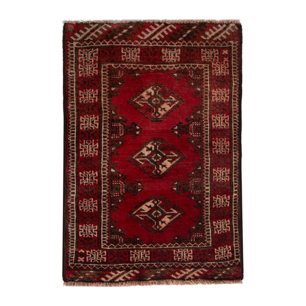 Persian Torkaman accent rug in deep red and cream, 2' x 2'11"
