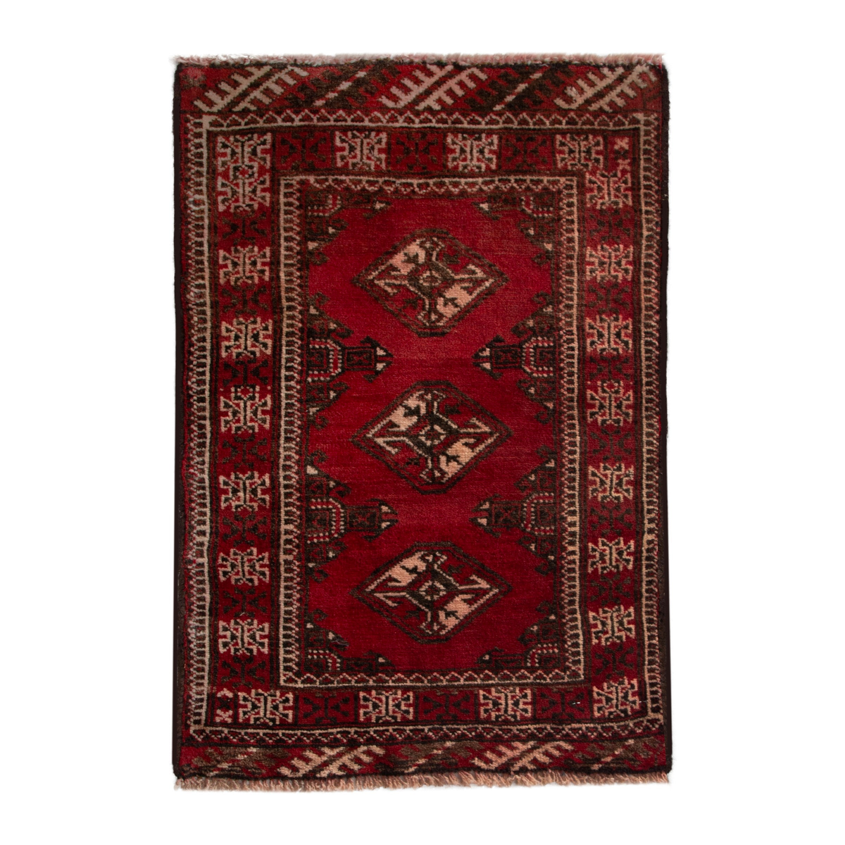 Persian Torkaman accent rug in deep red and cream, 2' x 2'11"