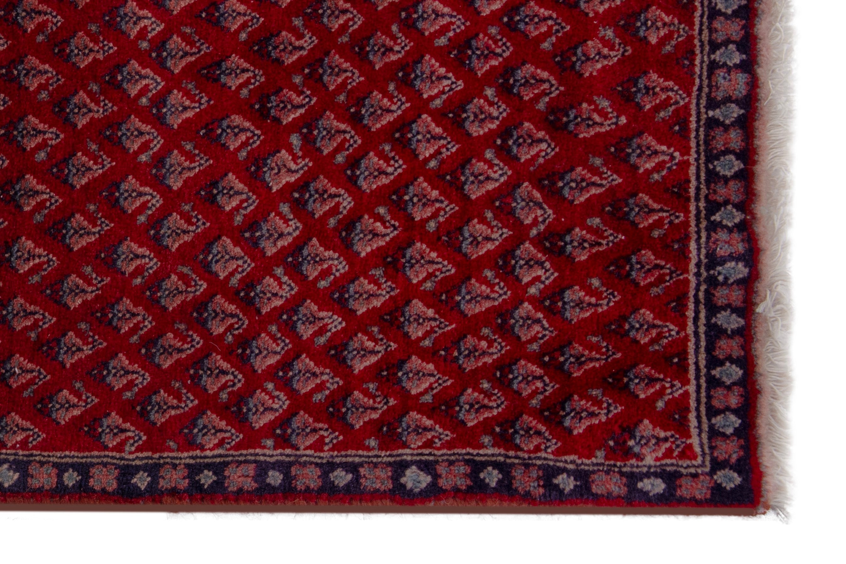 Persian Botteh accent rug in deep red and navy, view 4 of 7