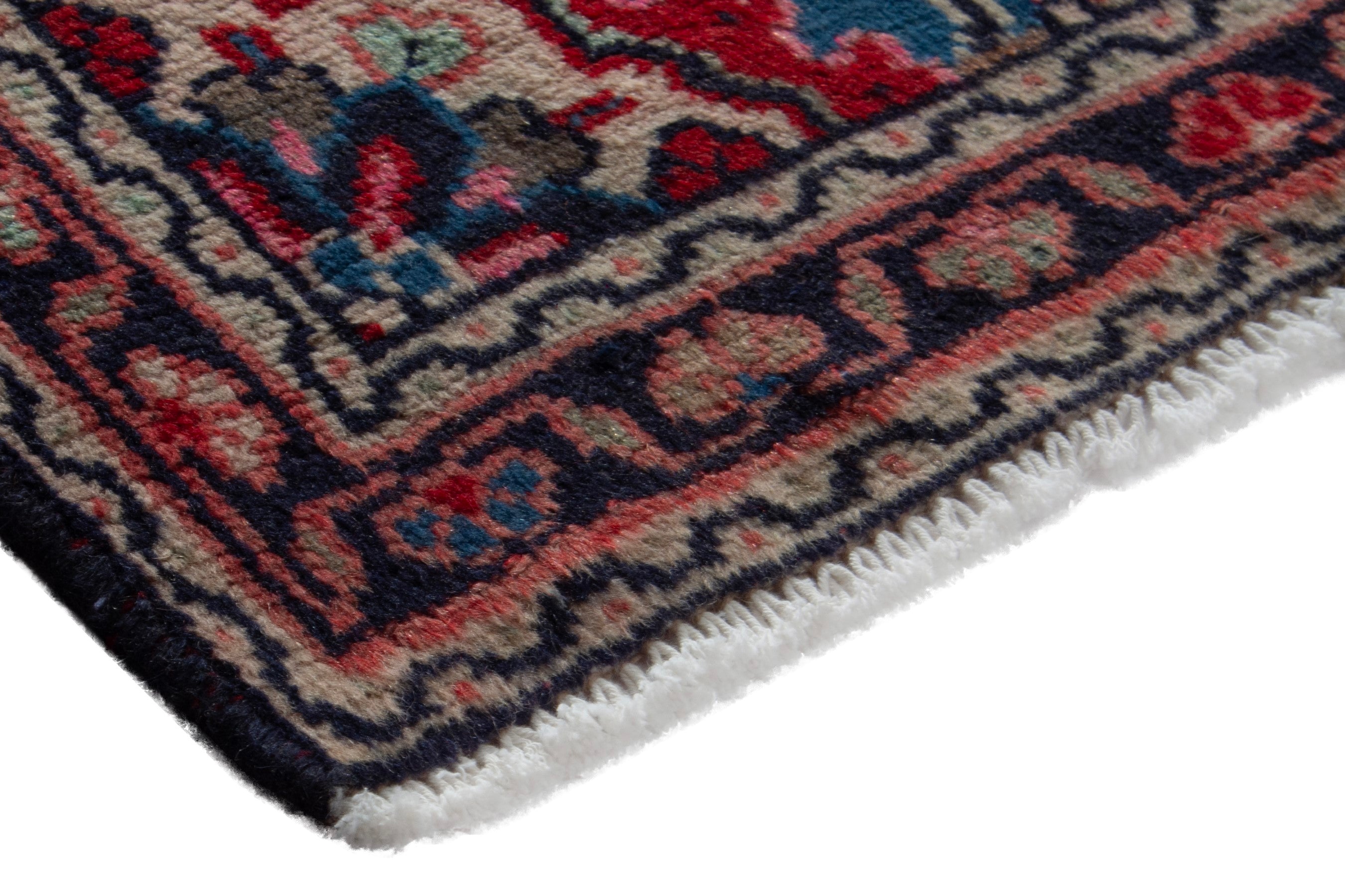 Persian Hamedan accent rug in deep red and dusty rose, view 5 of 8