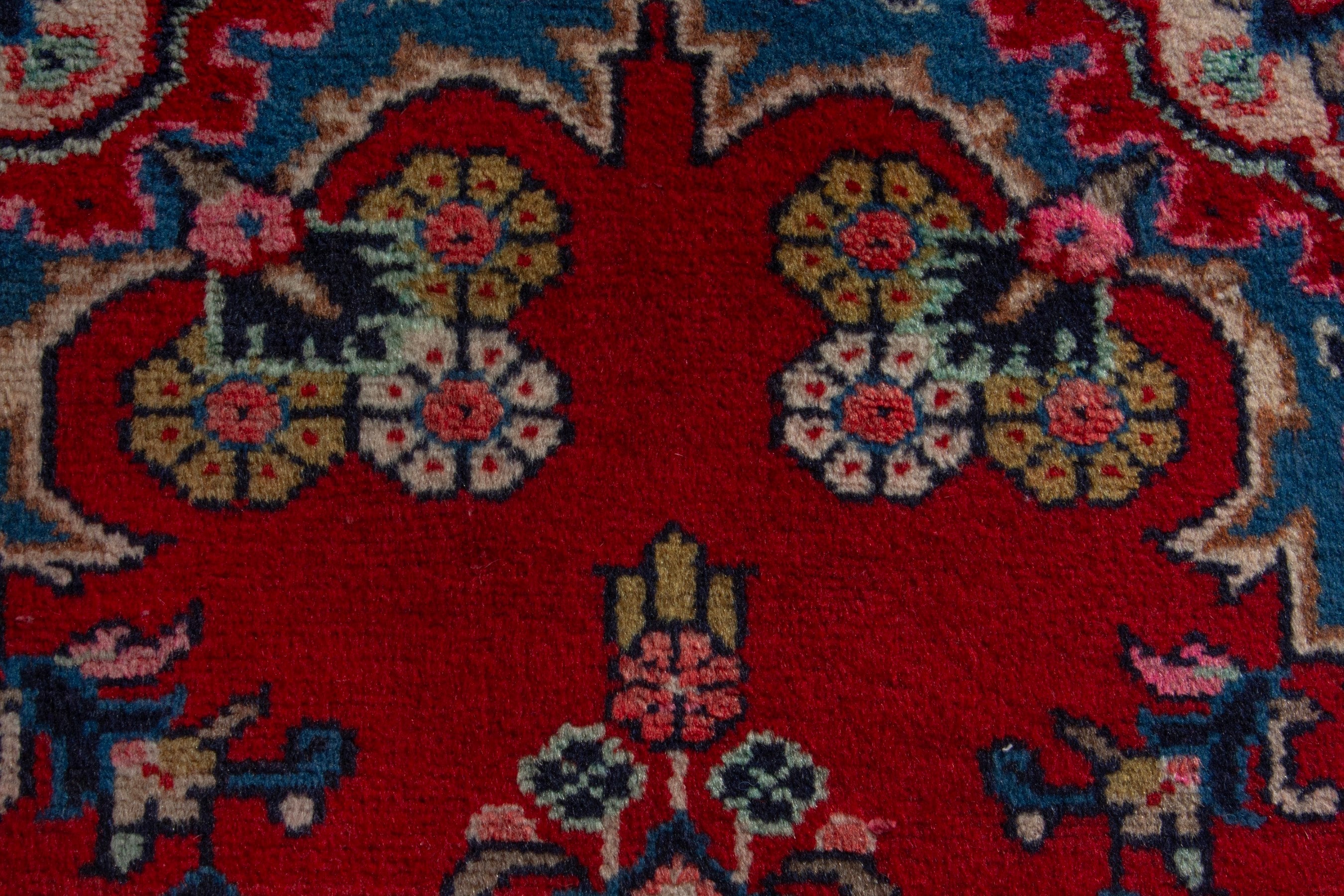 Persian Hamedan accent rug in deep red and dusty rose, view 6 of 8