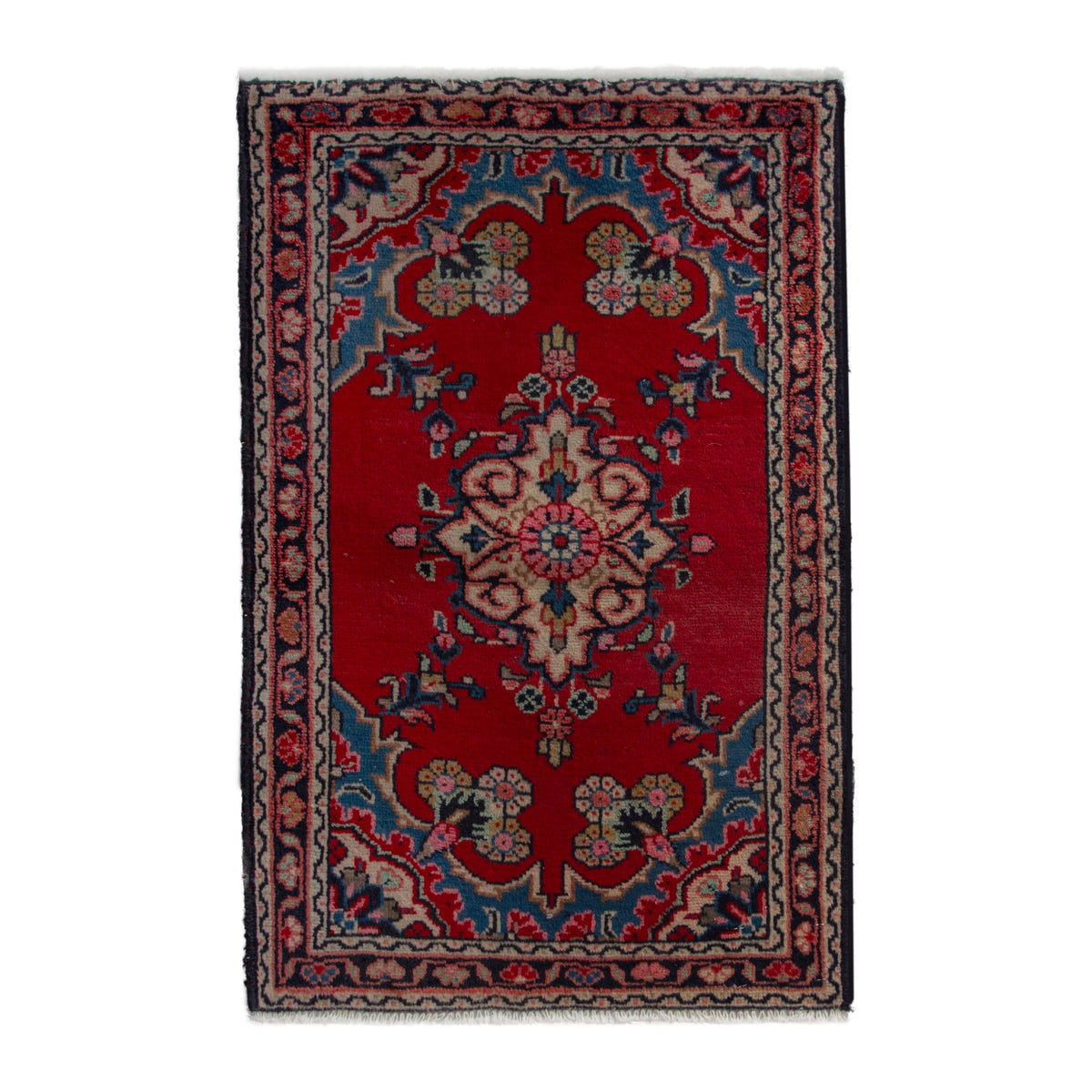 Persian Hamedan accent rug in deep red and dusty rose, 2'2" x 3'3"