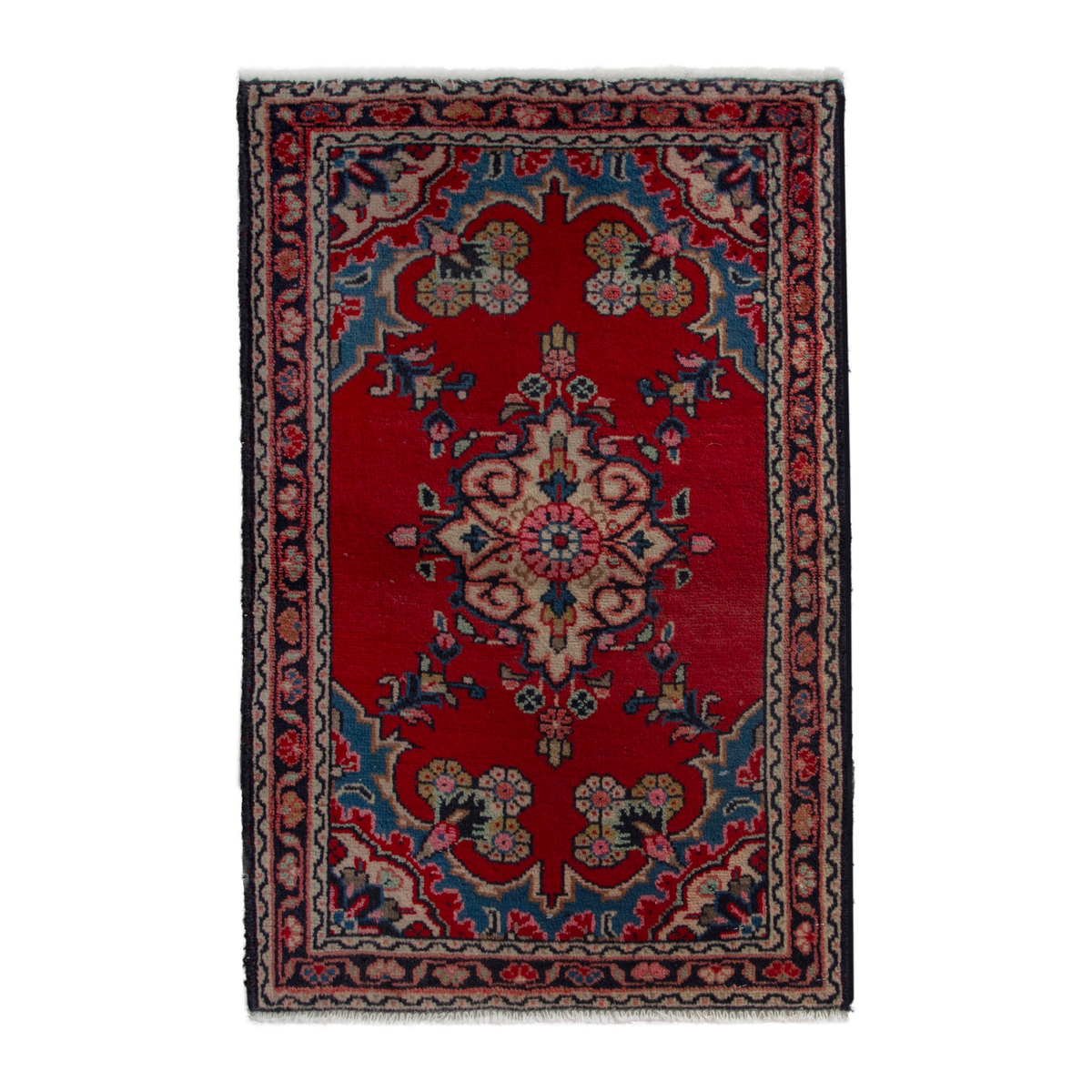 Persian Hamedan accent rug in deep red and dusty rose, 2'2" x 3'3"