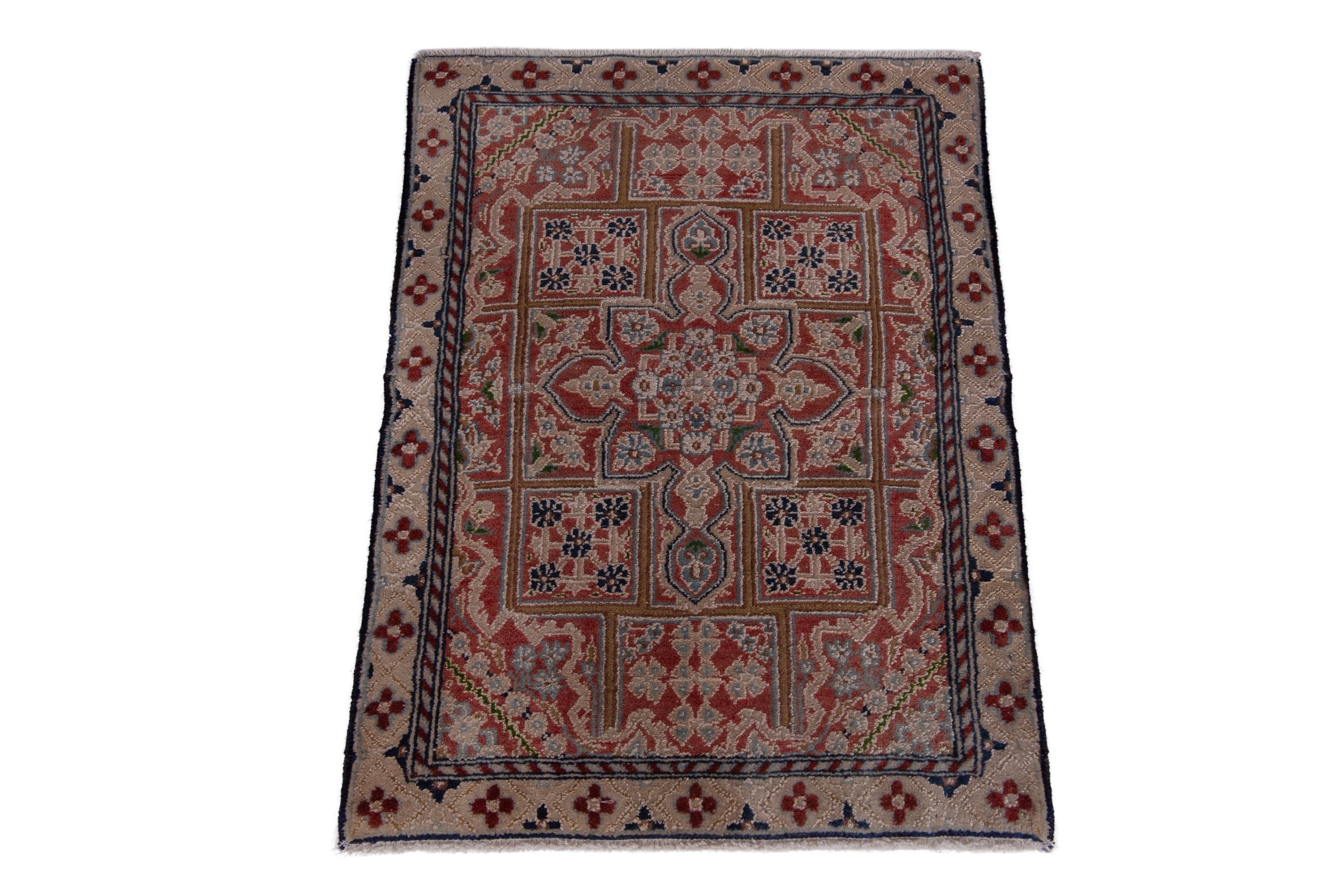 Persian Nain accent rug in rust and dusty rose, view 2 of 7