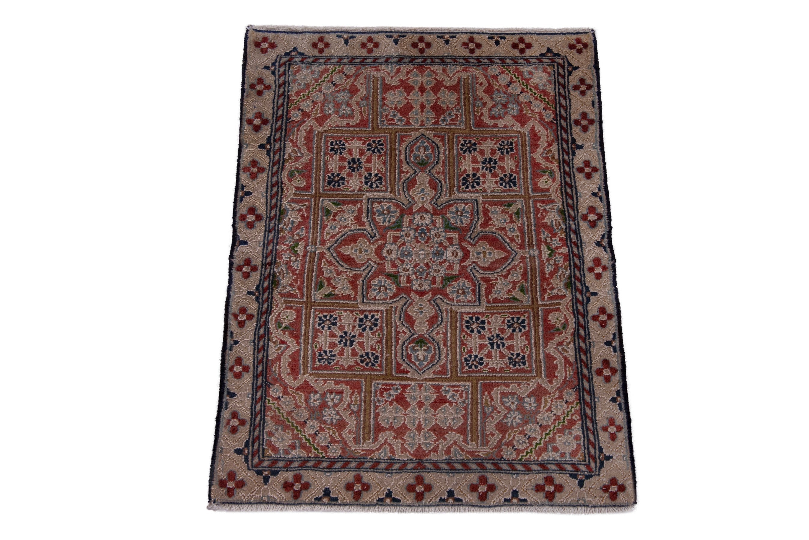 Persian Nain accent rug in rust and dusty rose, view 3 of 7