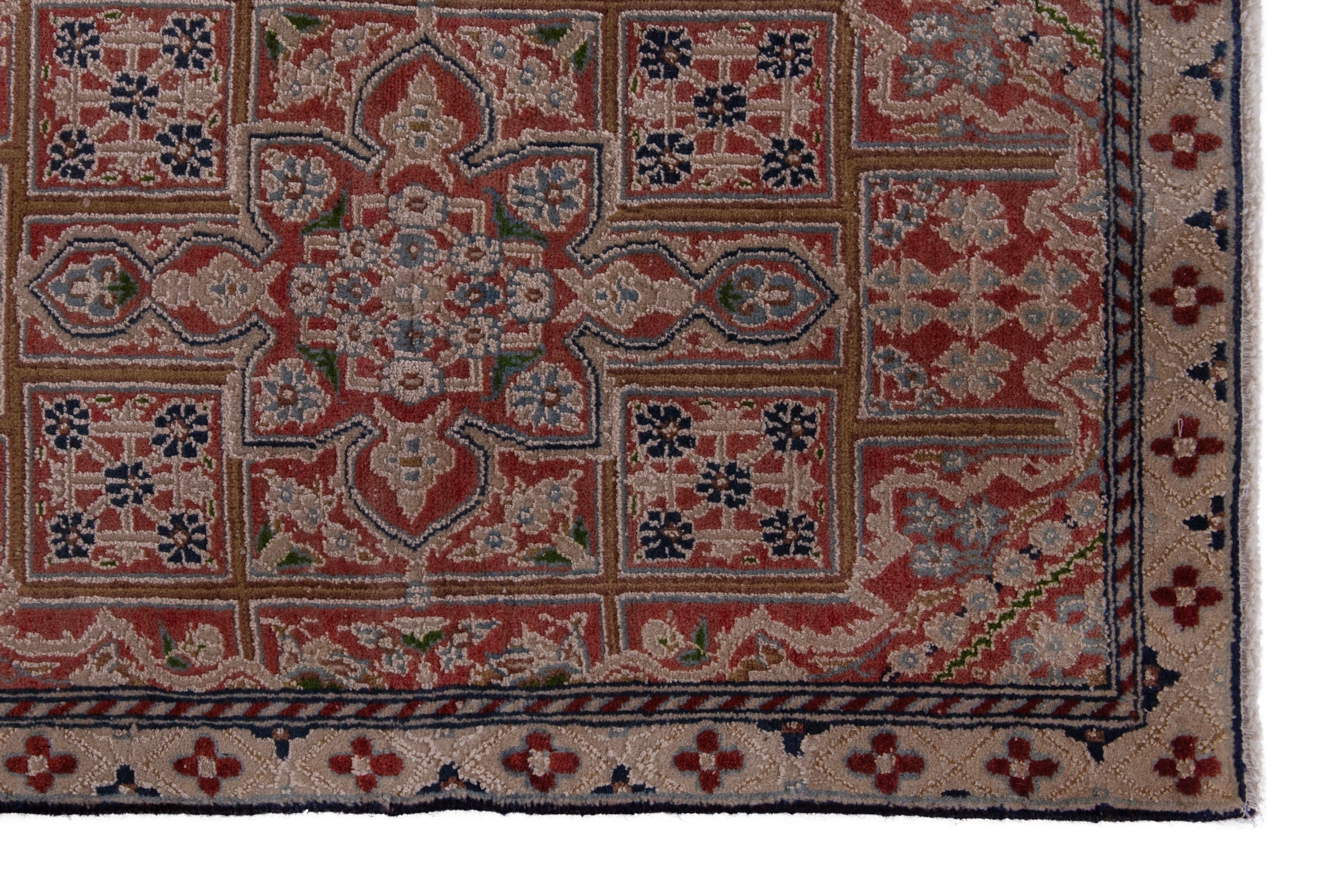 Persian Nain accent rug in rust and dusty rose, view 4 of 7