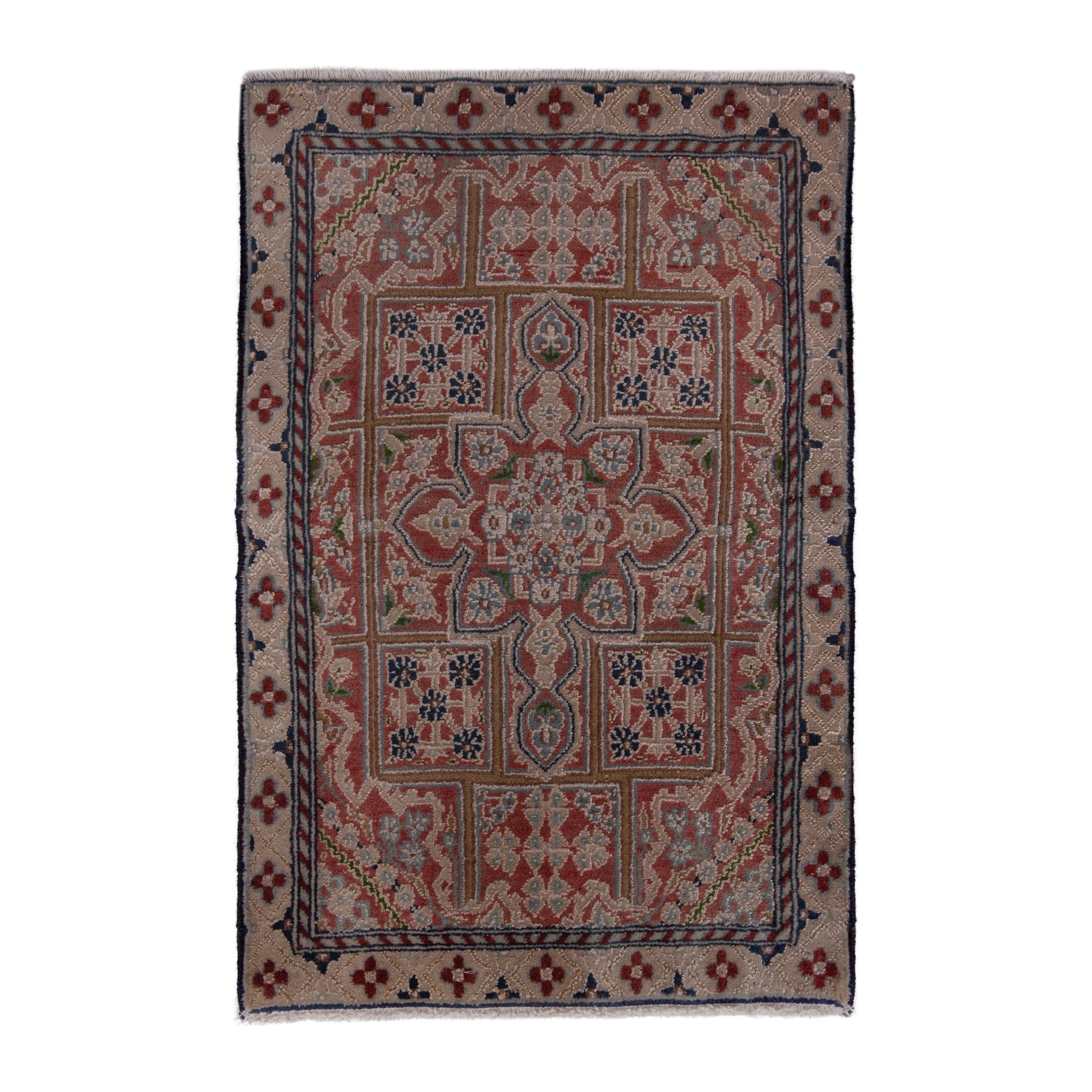 Persian Nain accent rug in rust and dusty rose, 1'8" x 2'6"