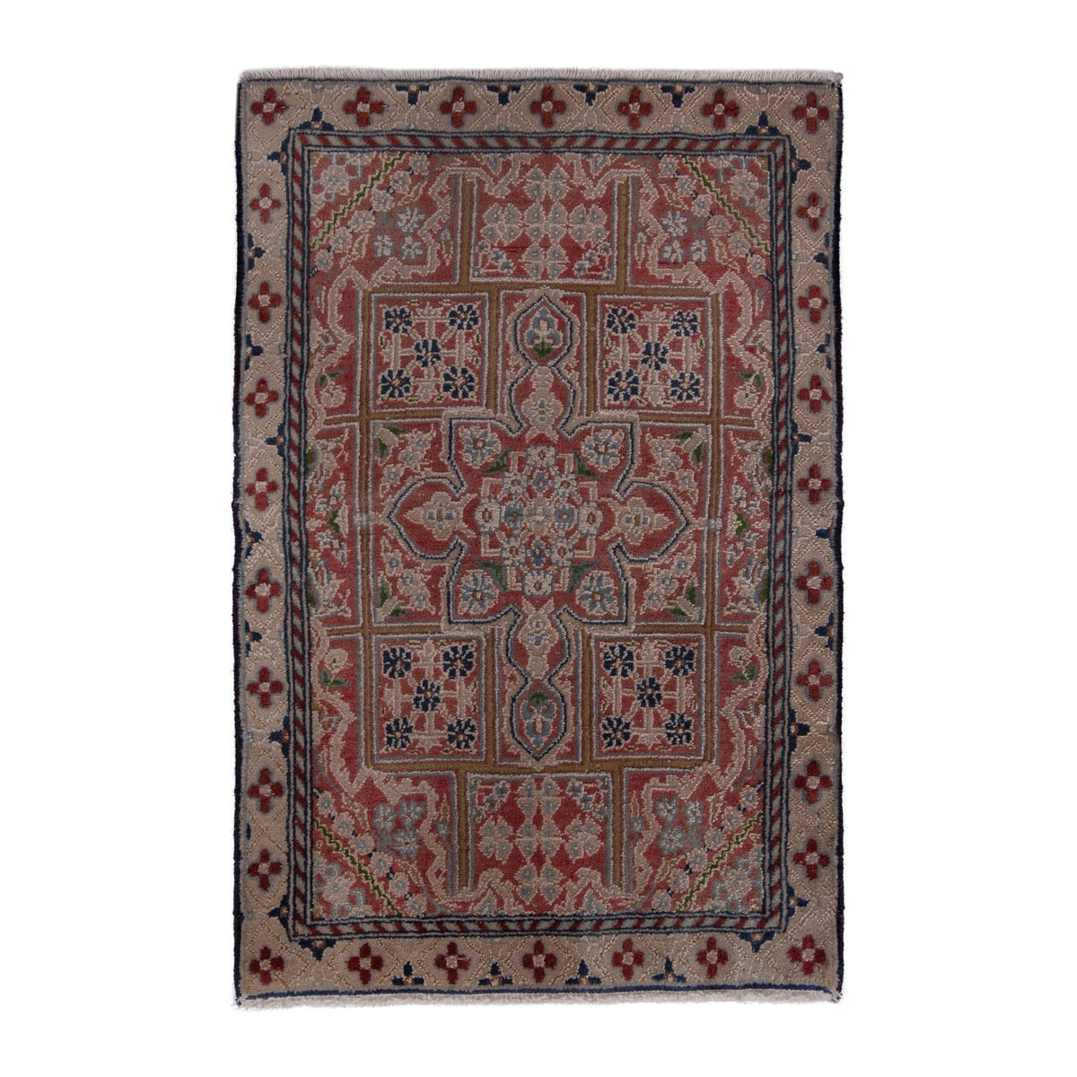 Persian Nain accent rug in rust and dusty rose, 1'8" x 2'6"