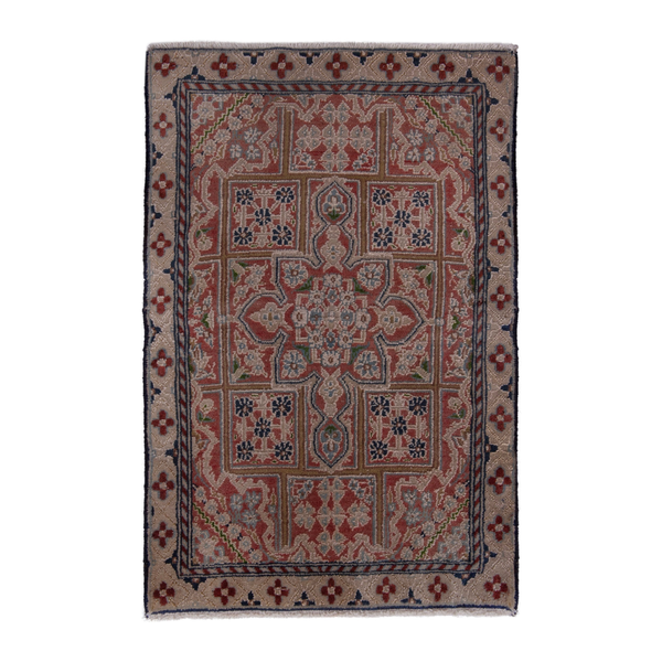 Persian Nain accent rug in rust and dusty rose, 1'8" x 2'6"
