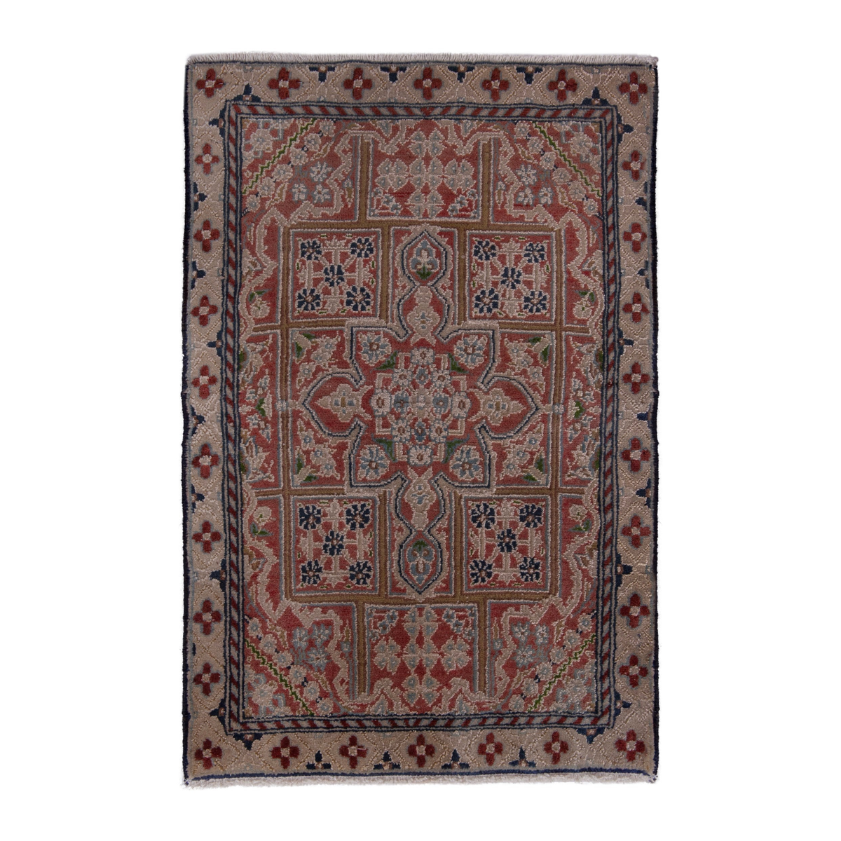 Persian Nain accent rug in rust and dusty rose, 1'8" x 2'6"