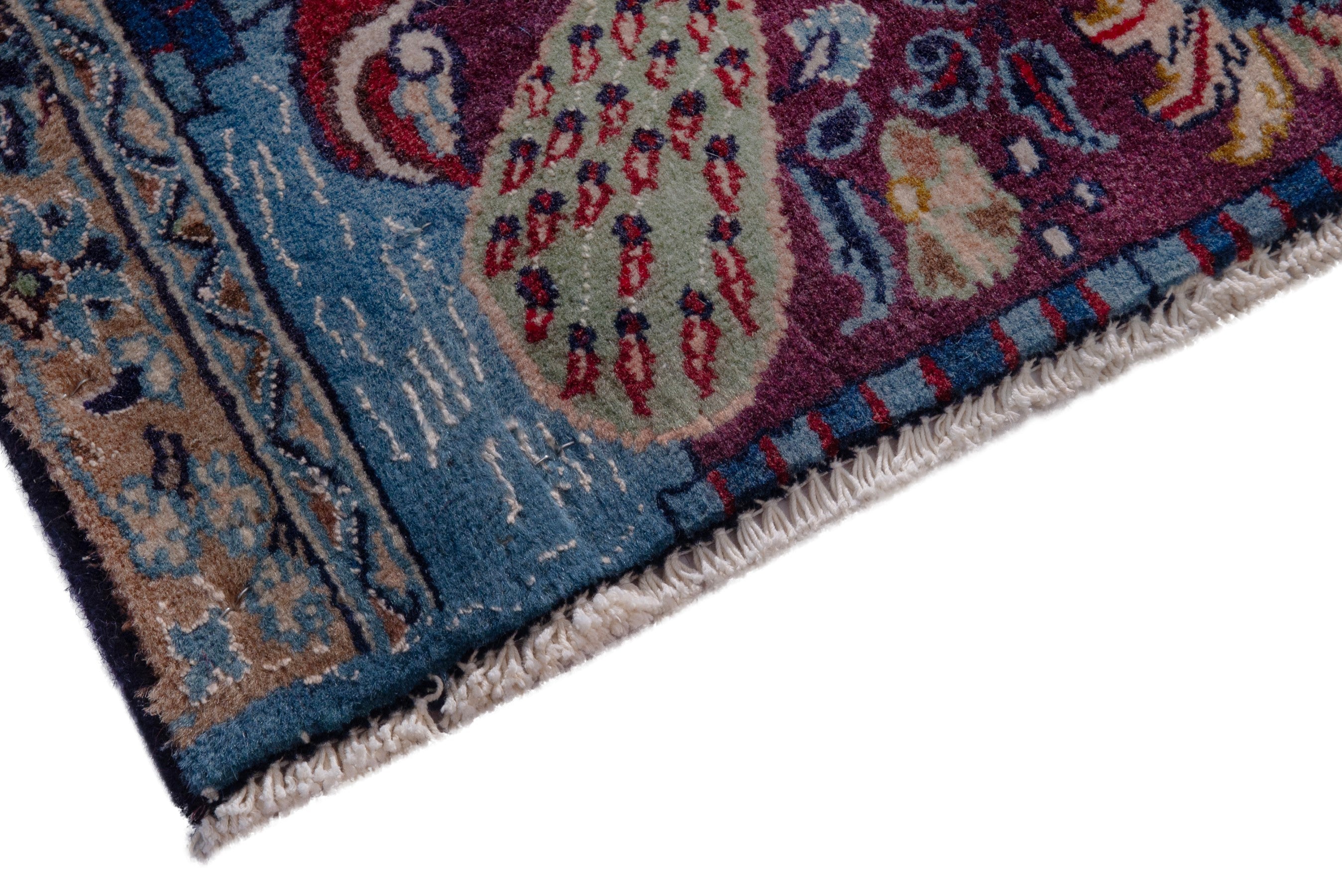 Persian Nain accent rug in burgundy and denim, view 5 of 6