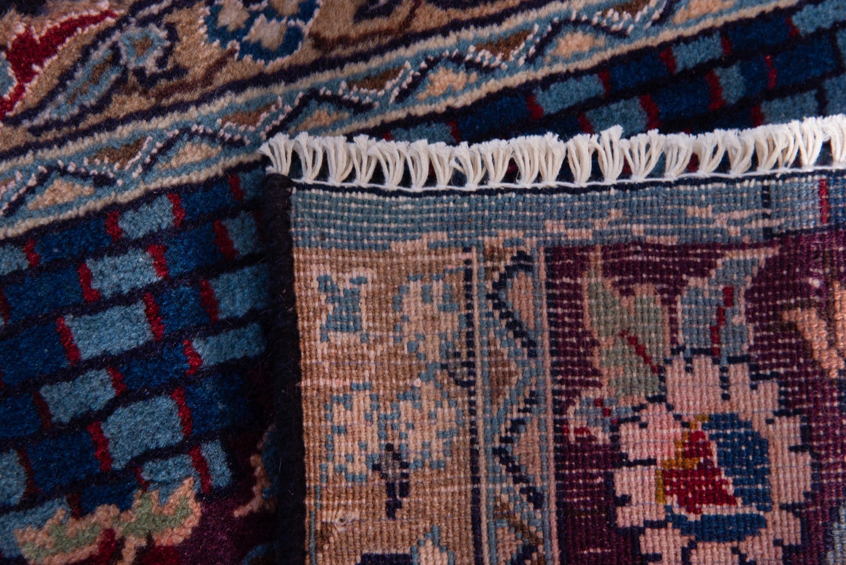 Persian Nain accent rug in burgundy and denim, view 6 of 6