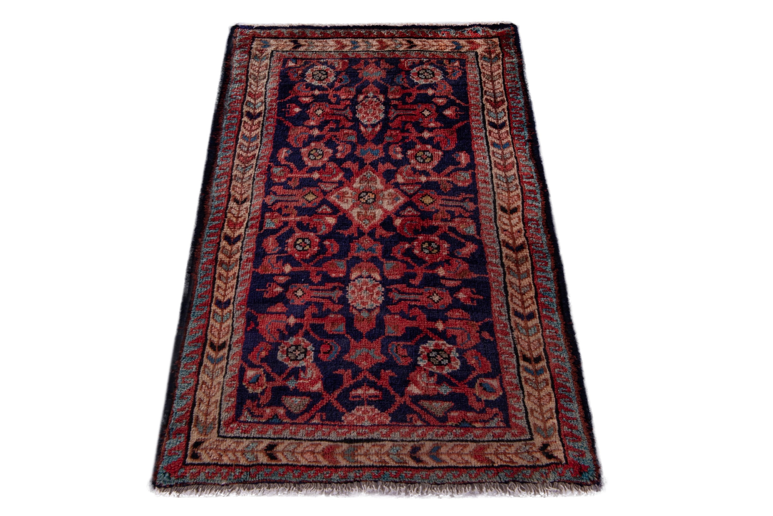 Persian Mahal accent rug in burgundy and deep red, view 3 of 7