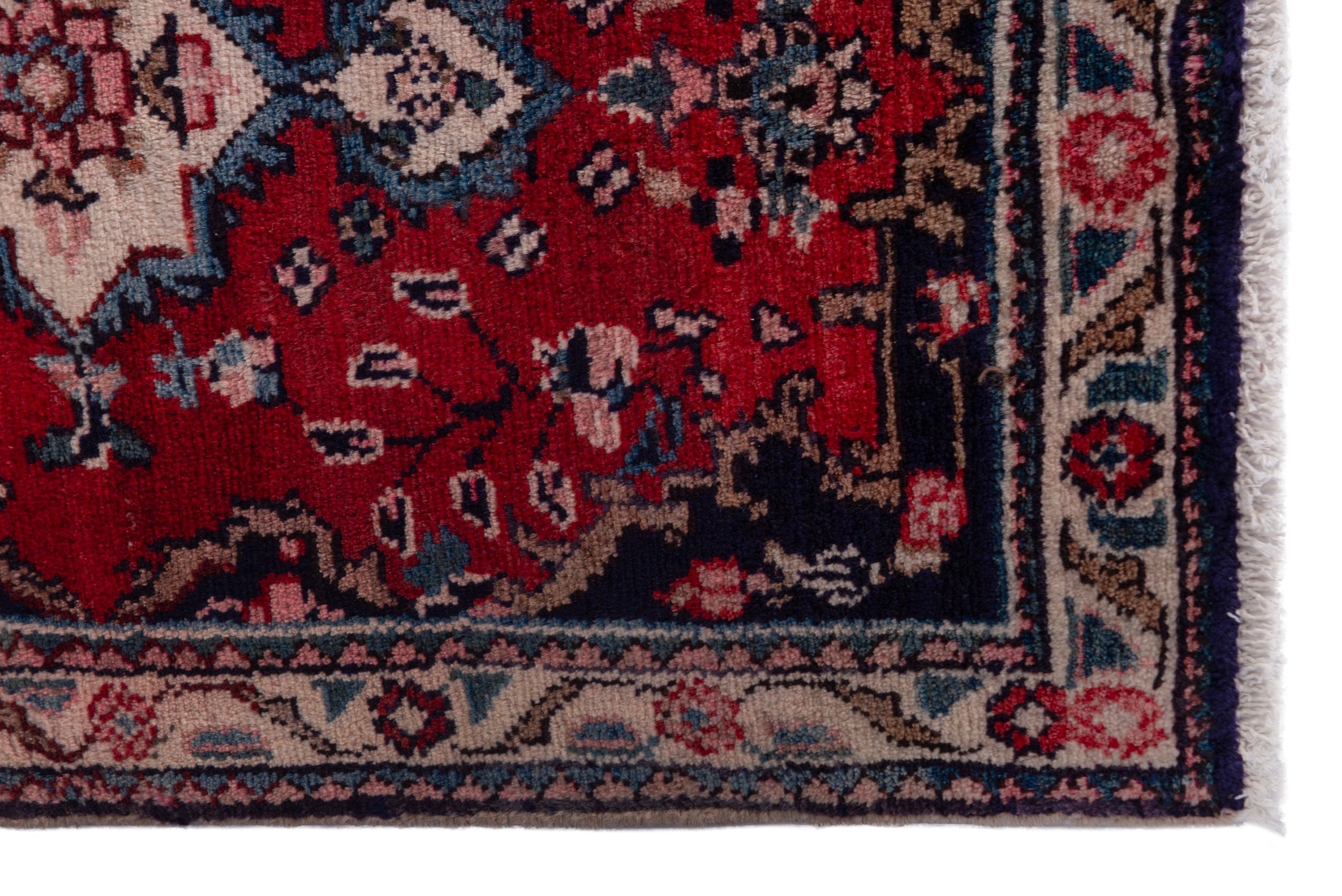 Persian Hamedan accent rug in deep red and burgundy, view 4 of 7