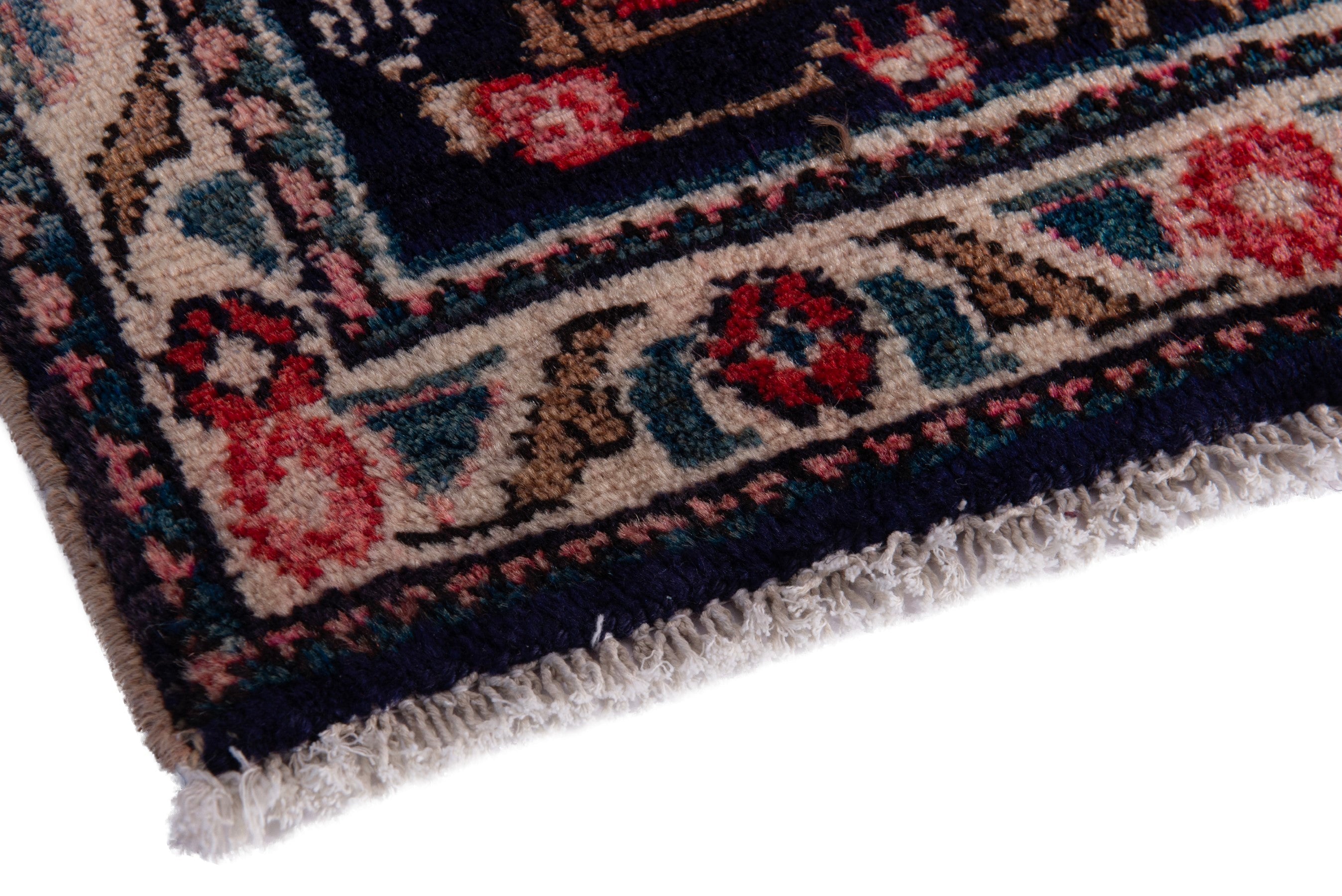 Persian Hamedan accent rug in deep red and burgundy, view 5 of 7