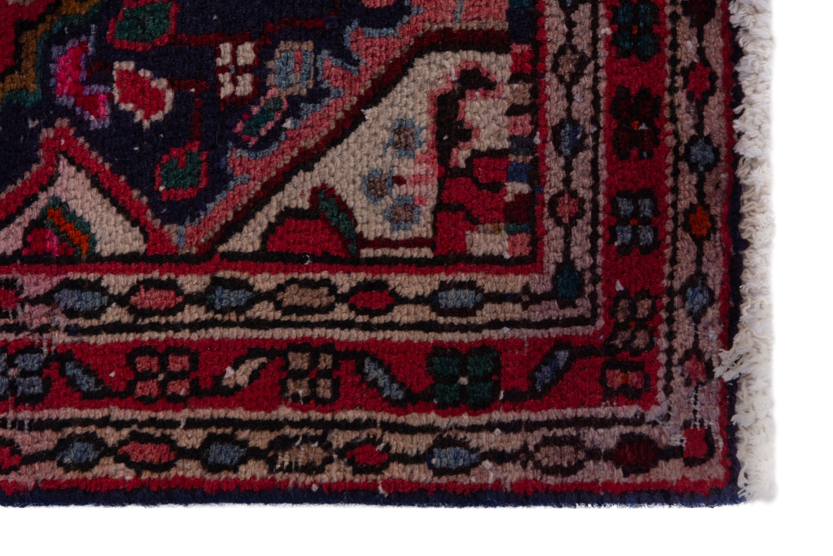 Persian Hamedan accent rug in navy and deep red, view 4 of 7