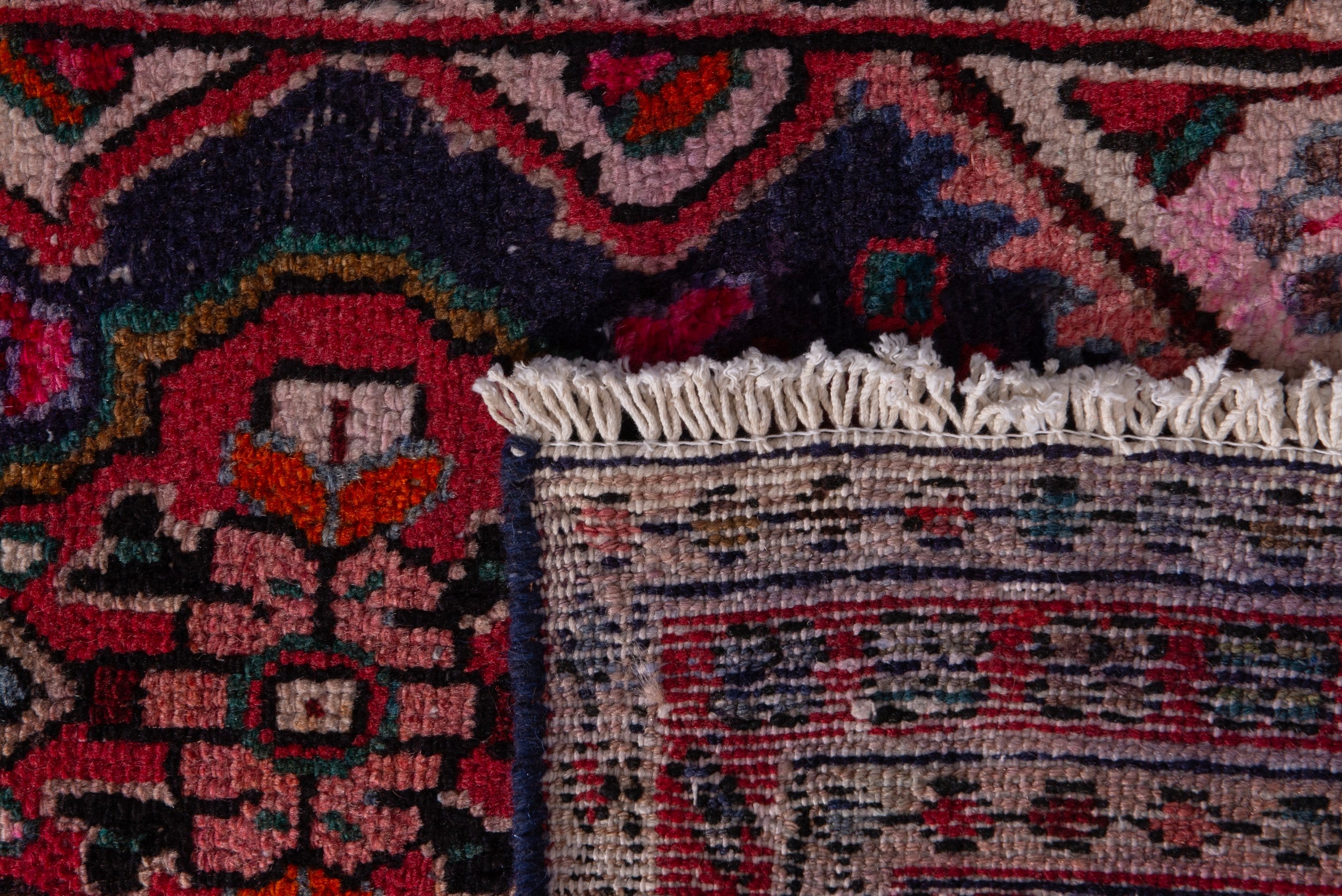 Persian Hamedan accent rug in navy and deep red, view 7 of 7