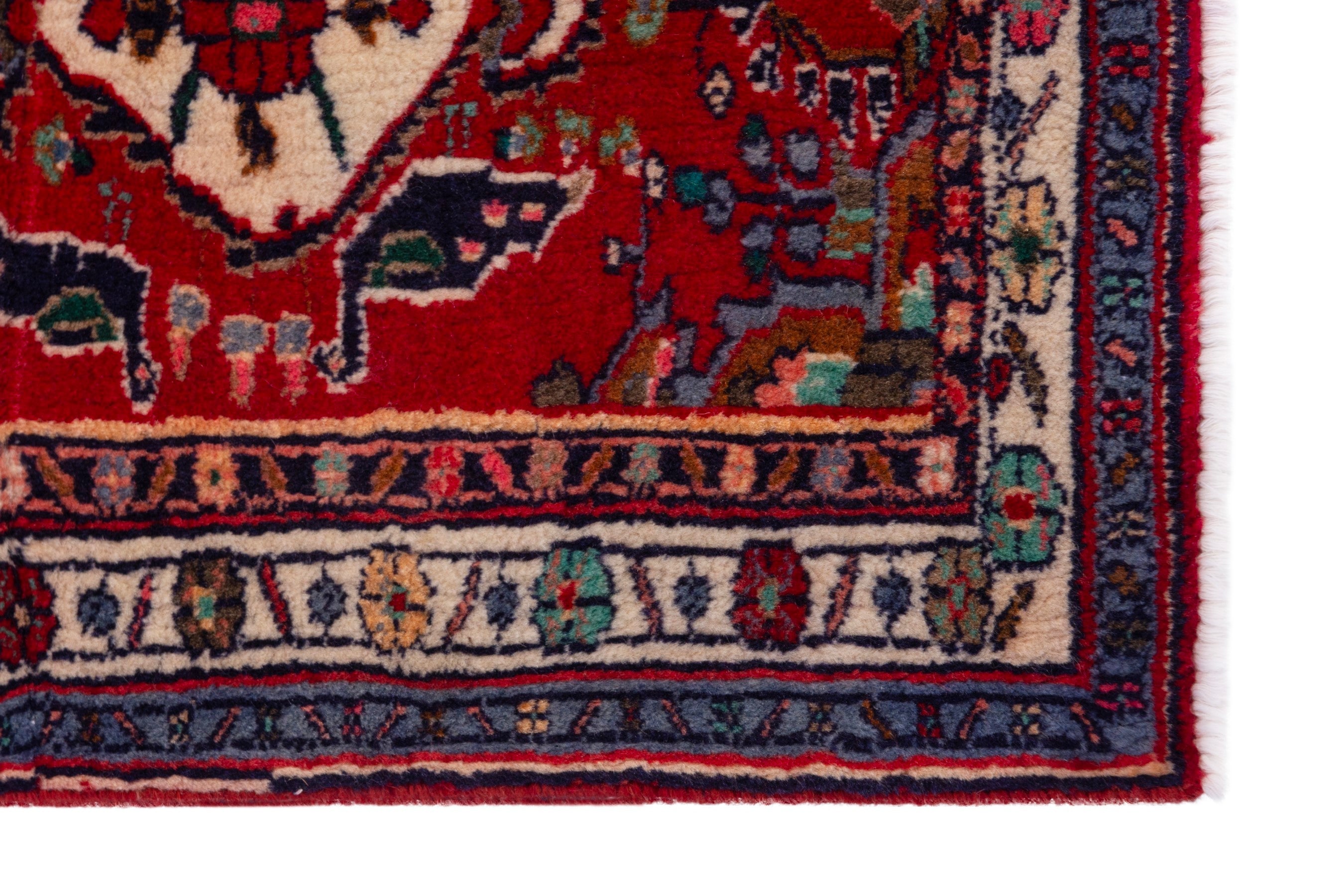 Persian Bijar accent rug in deep red and cream, view 4 of 7