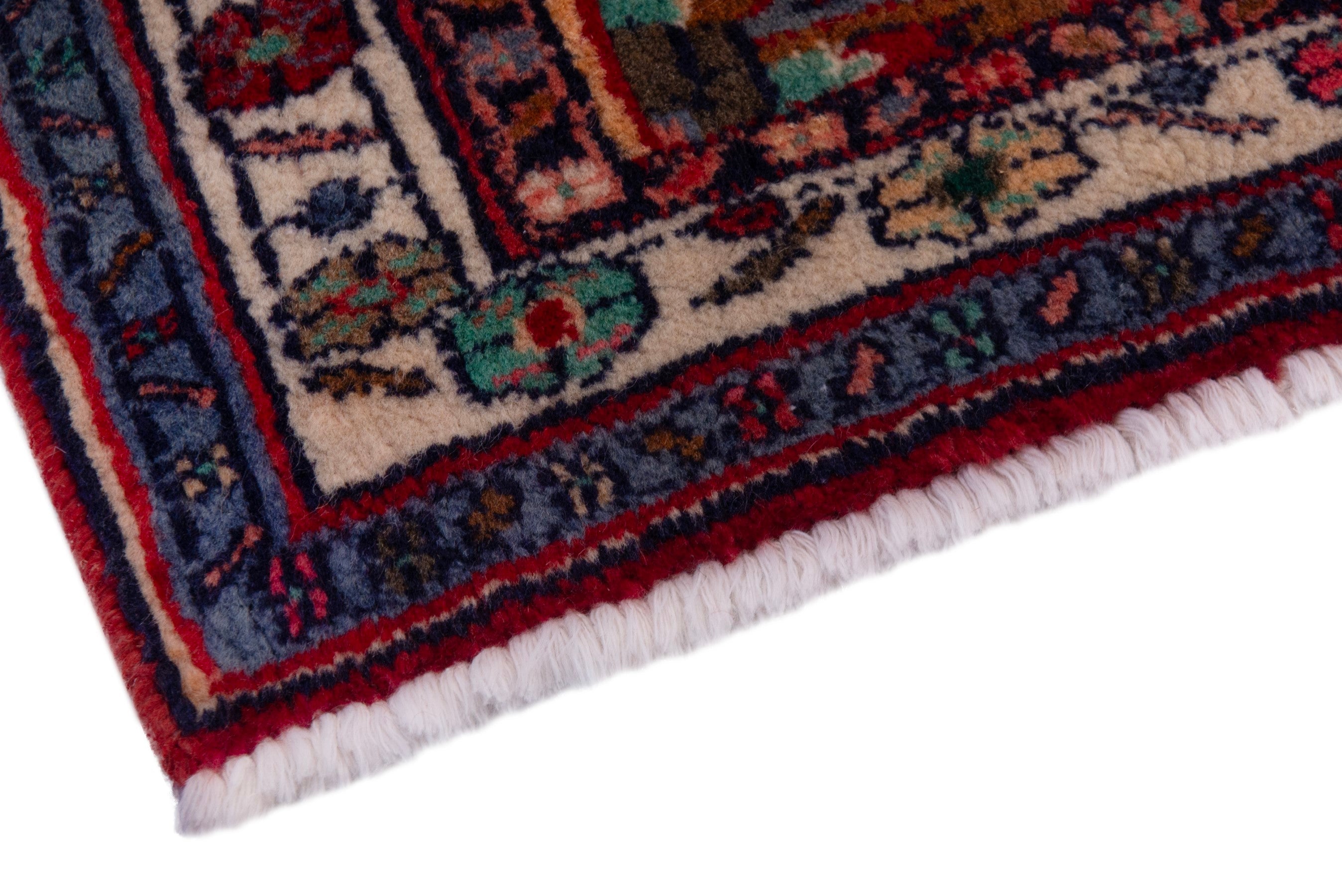 Persian Bijar accent rug in deep red and cream, view 5 of 7