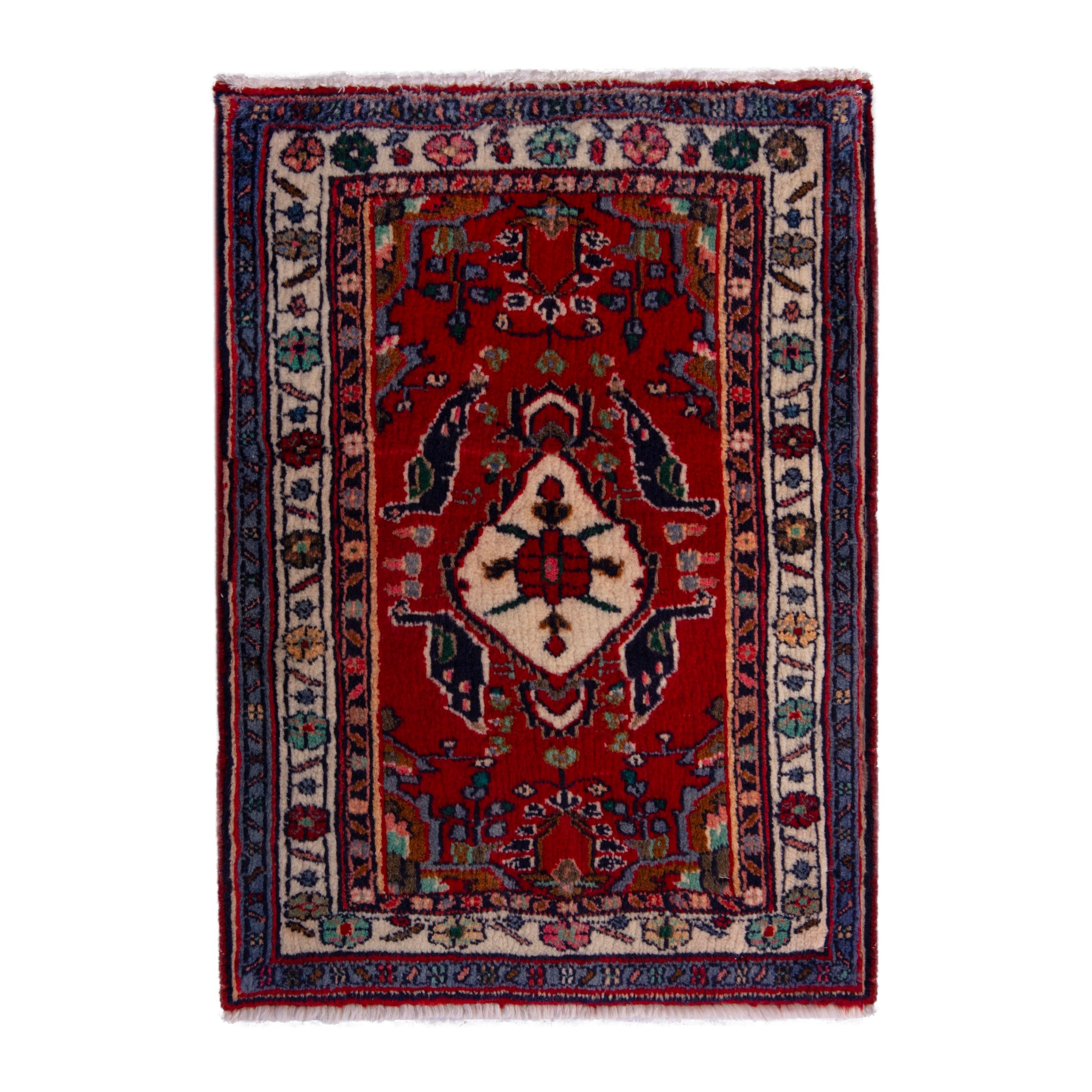Persian Bijar accent rug in deep red and cream, 2' x 2'7"