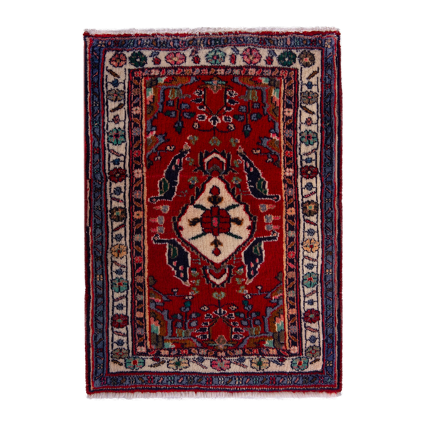 Persian Bijar accent rug in deep red and cream, 2' x 2'7"