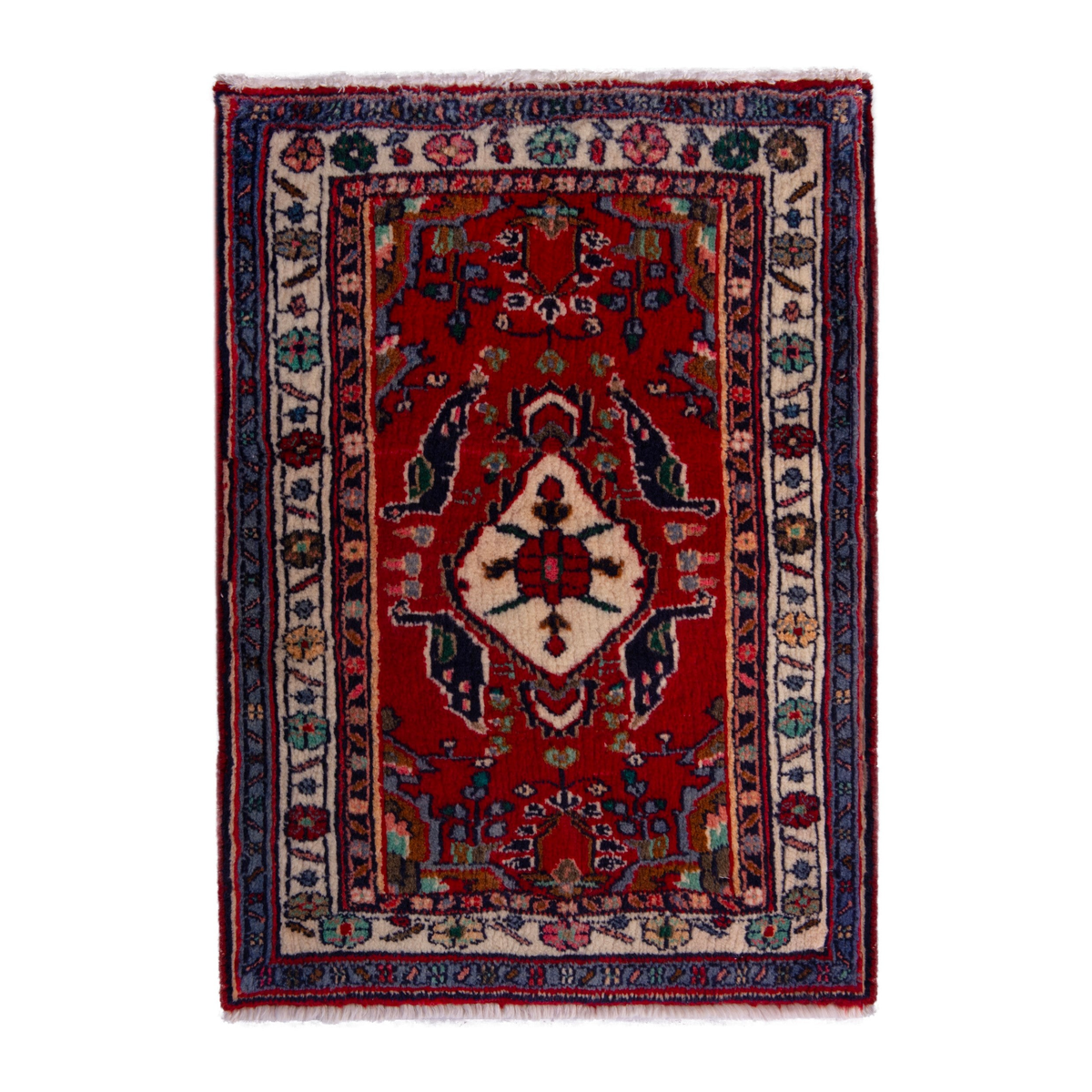 Persian Bijar accent rug in deep red and cream, 2' x 2'7"