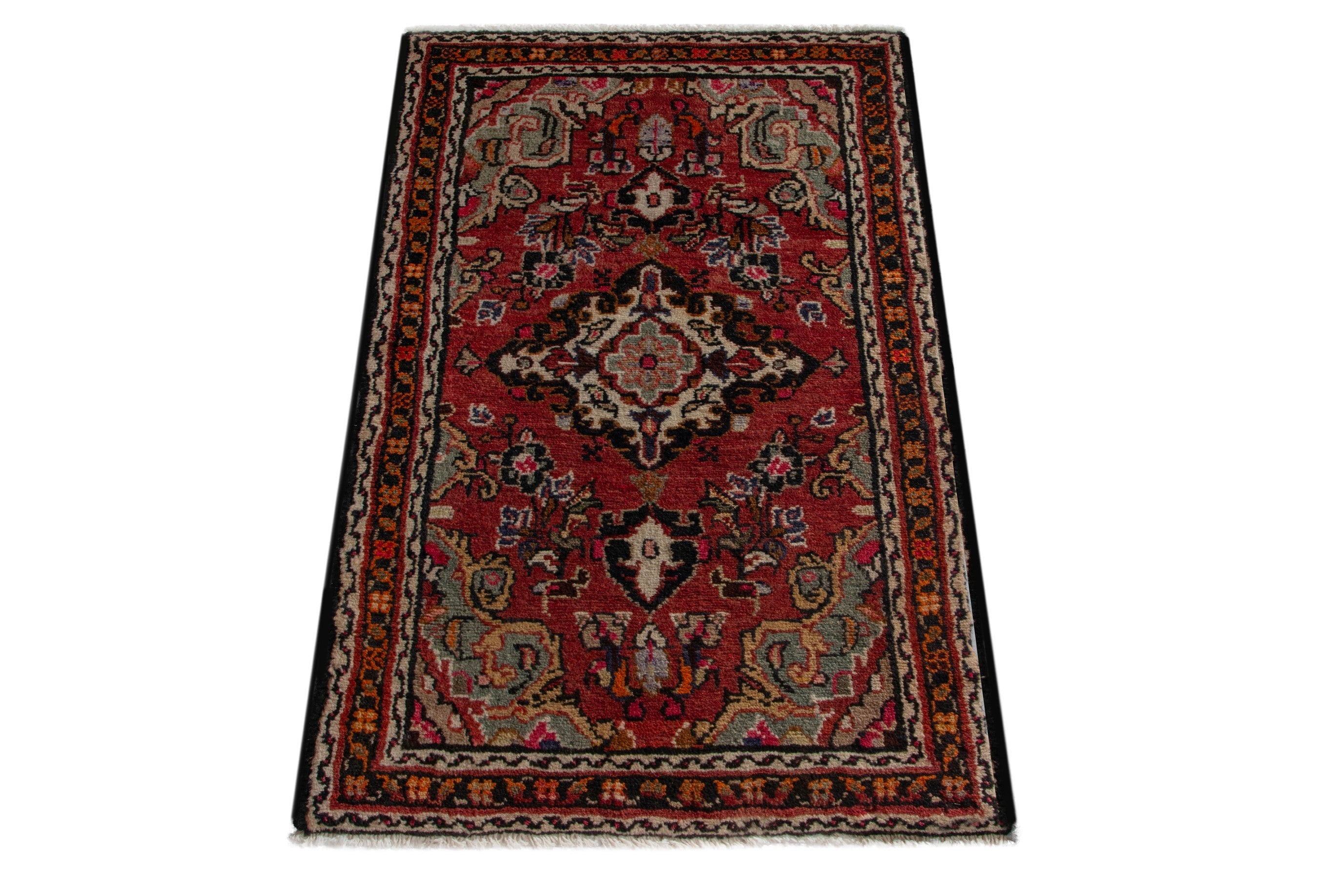 Persian Hamedan accent rug in deep red and rust, view 2 of 8