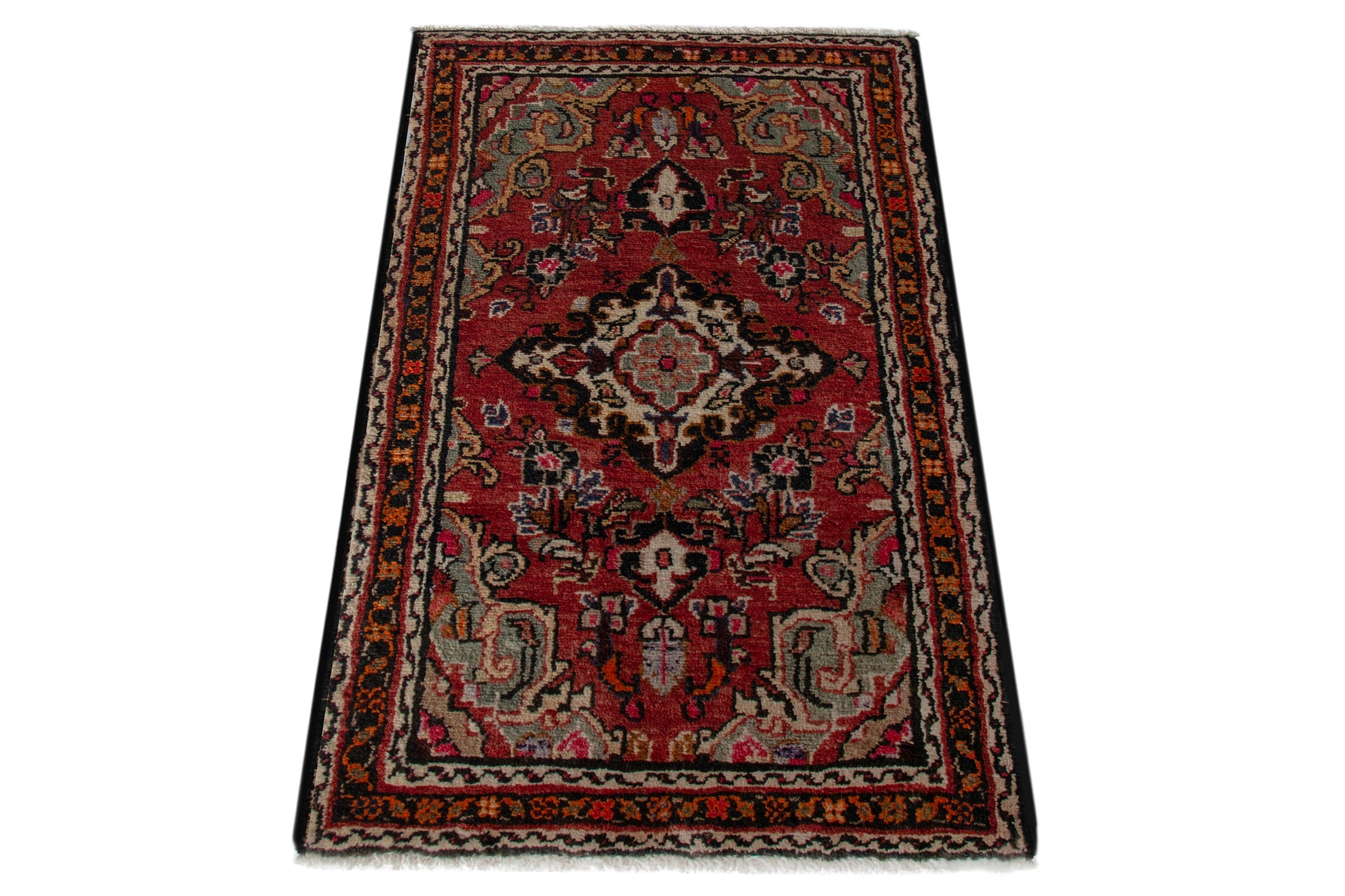 Persian Hamedan accent rug in deep red and rust, view 3 of 8