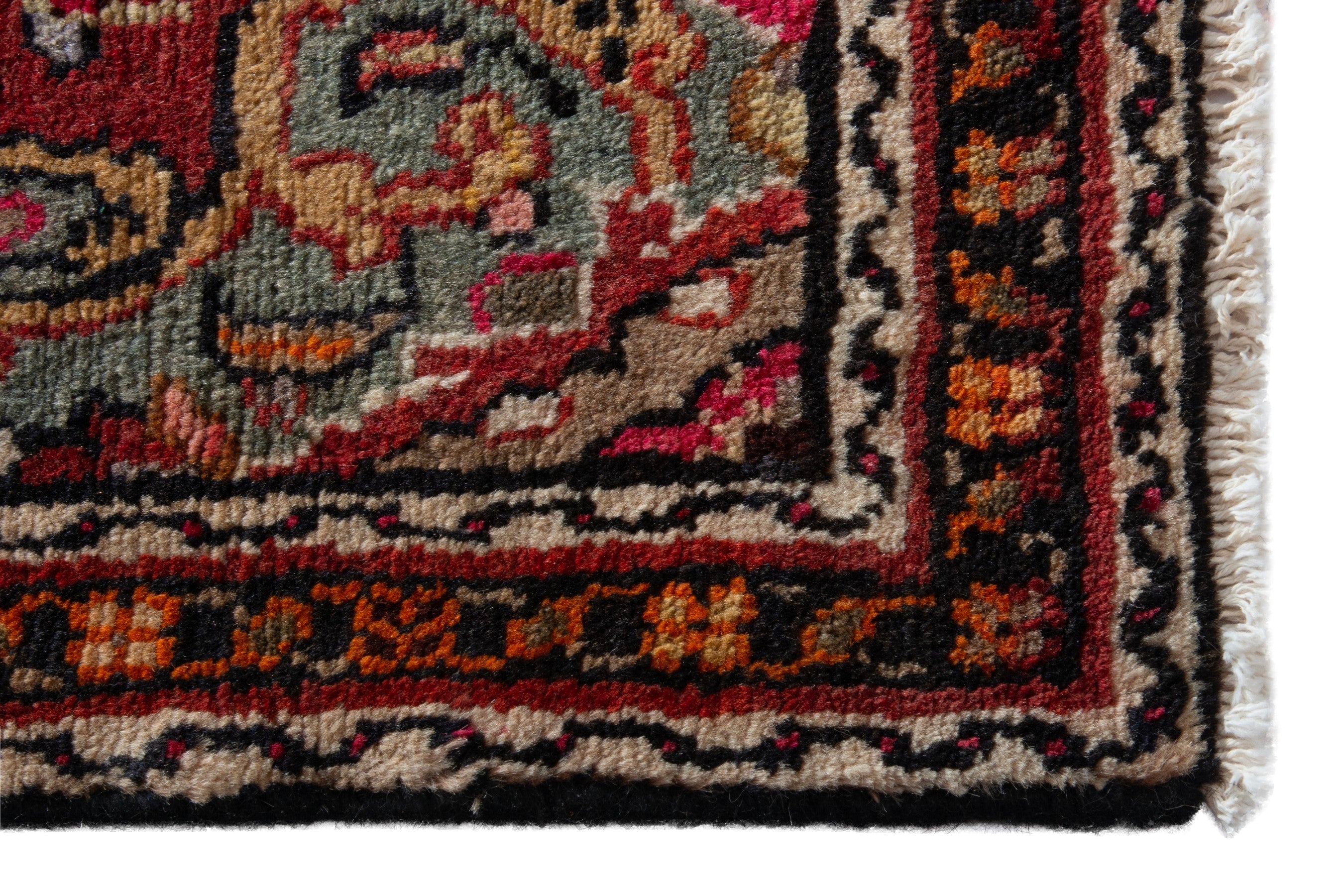 Persian Hamedan accent rug in deep red and rust, view 4 of 8