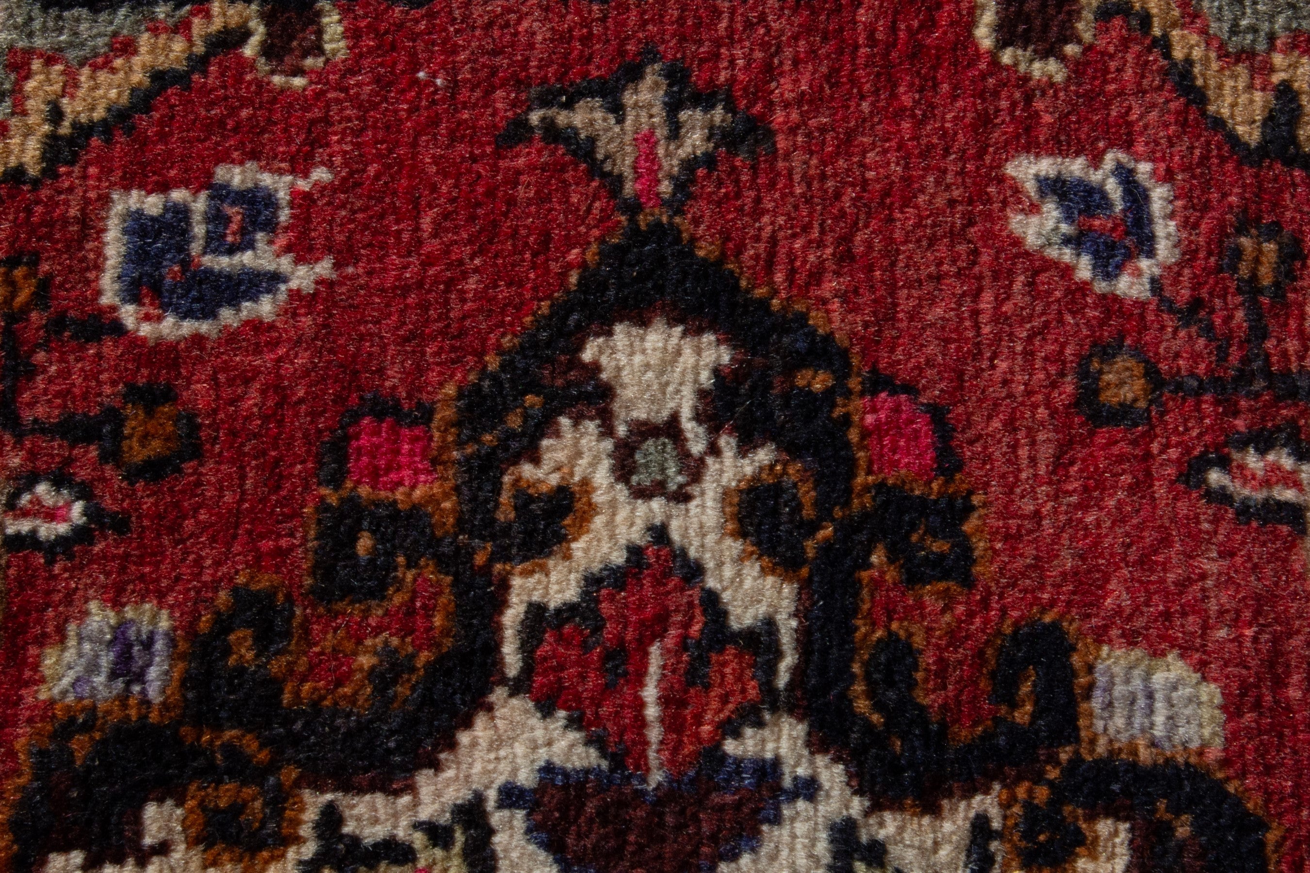 Persian Hamedan accent rug in deep red and rust, view 7 of 8