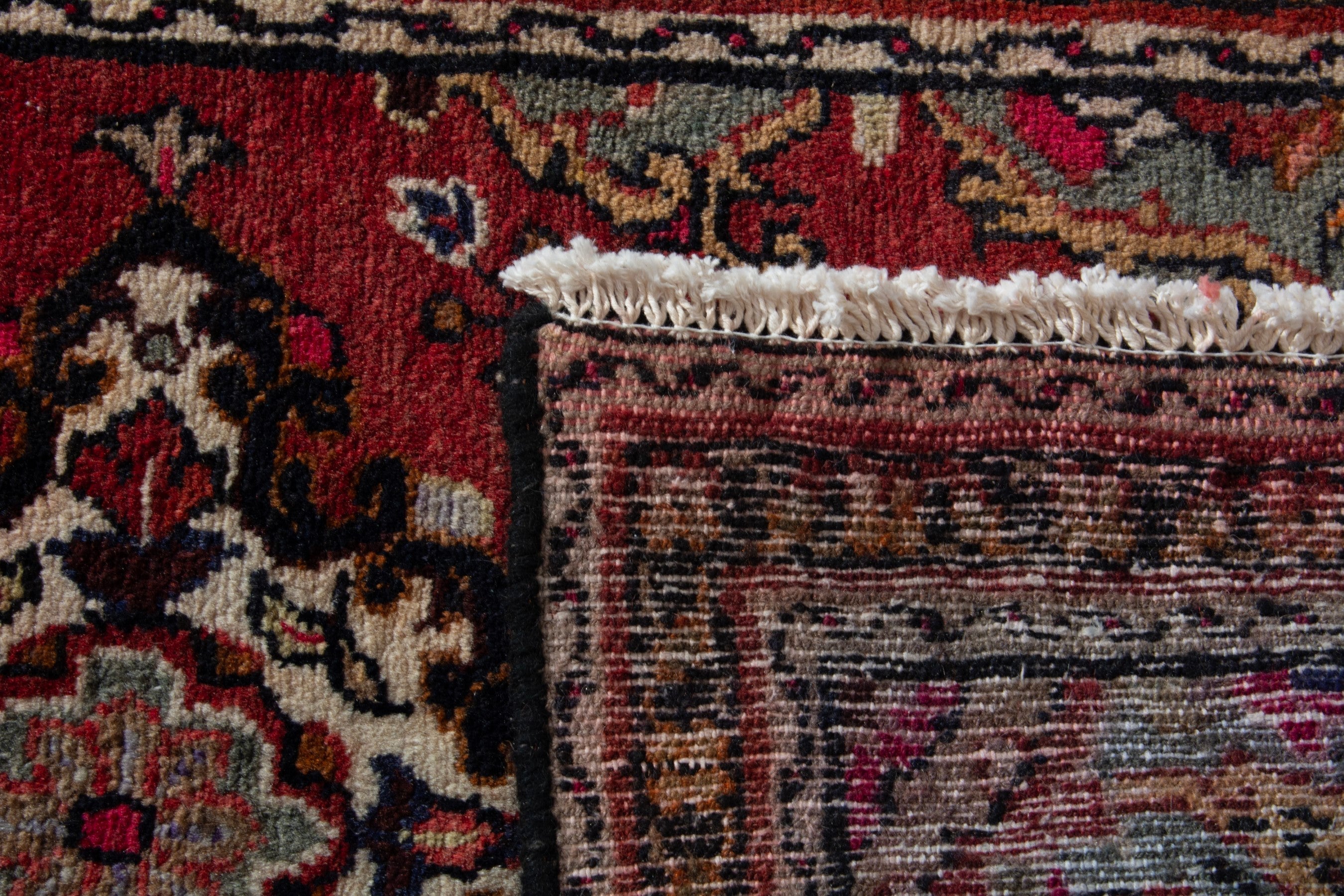 Persian Hamedan accent rug in deep red and rust, view 8 of 8